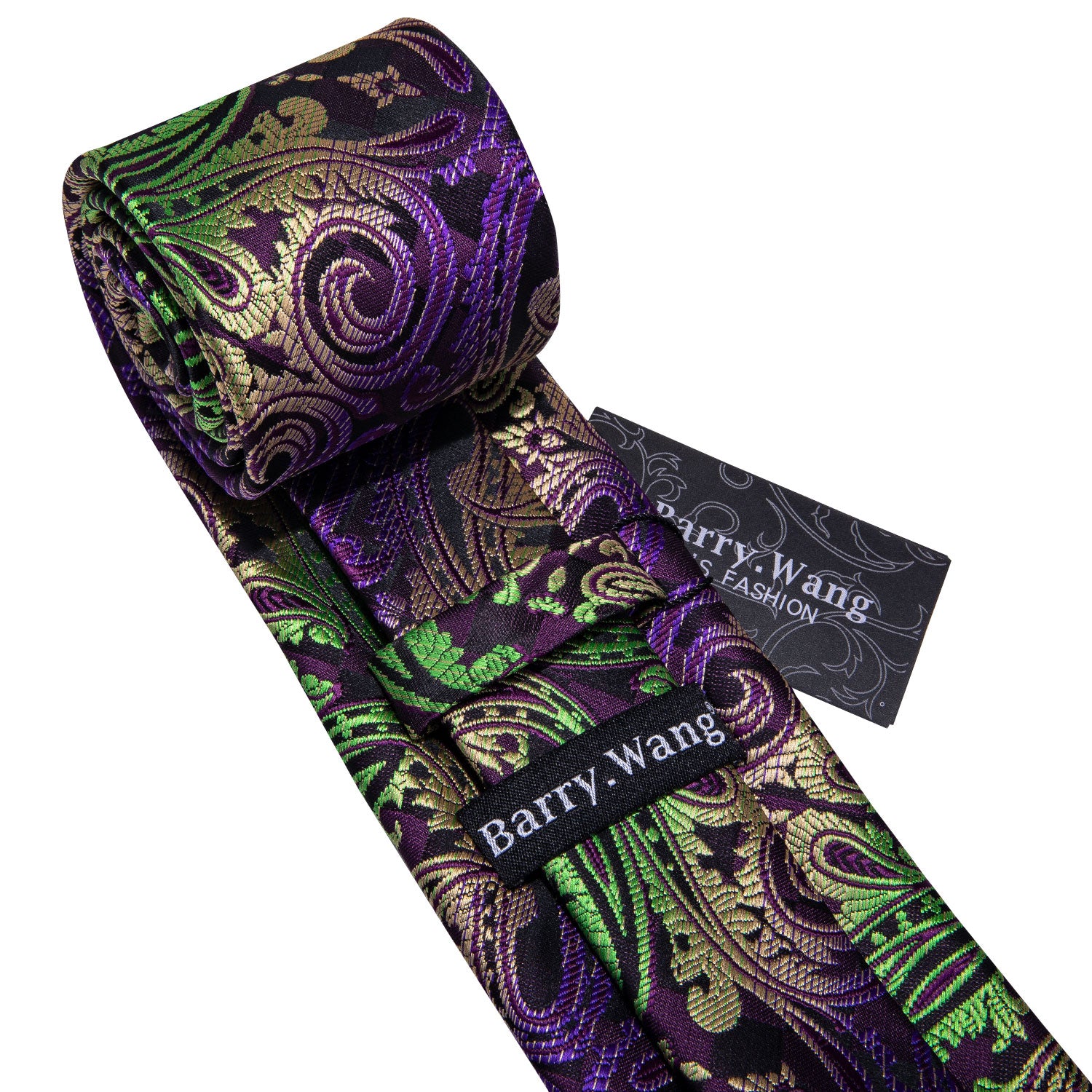 Green Purple Black Paisley Silk Men's Tie Pocket Square Cufflinks Set