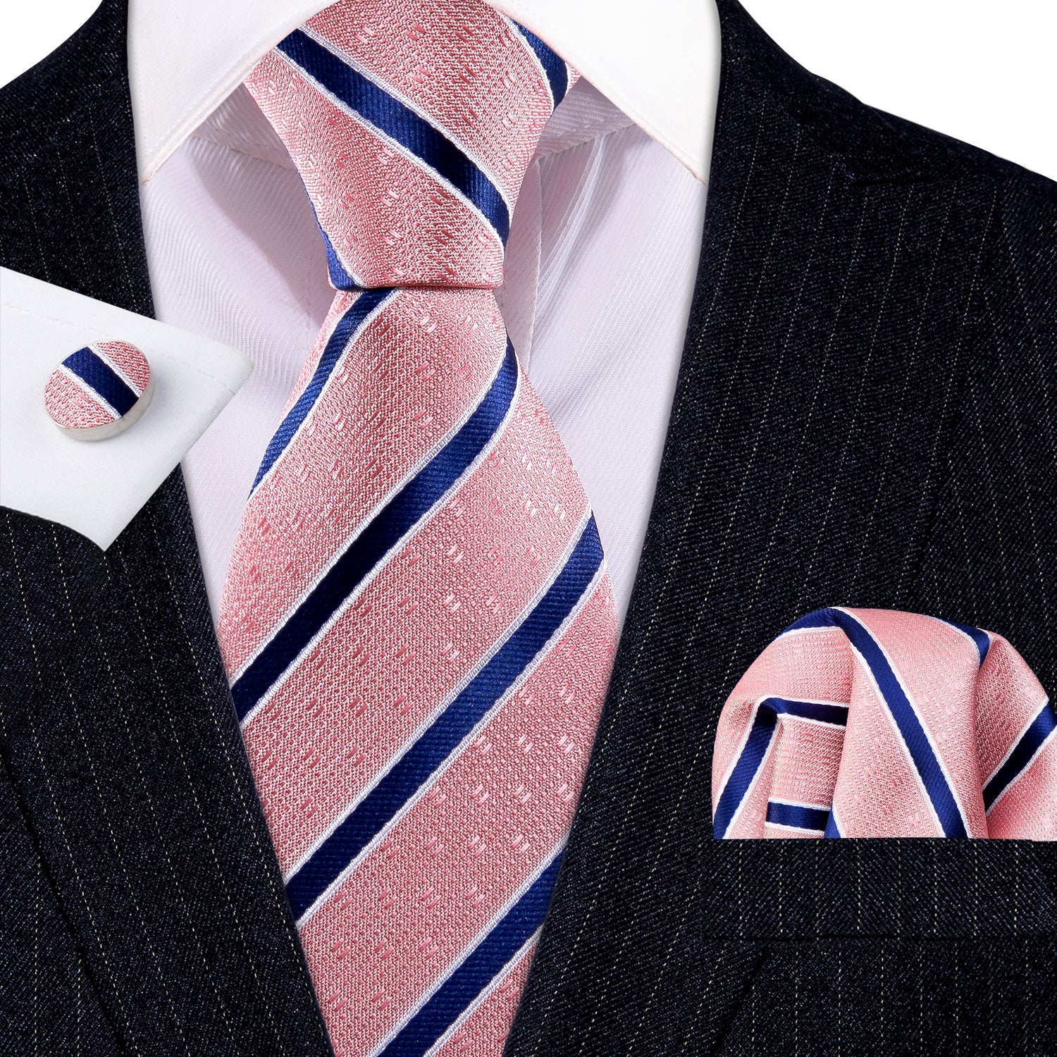 Pink Blue Striped Silk Tie