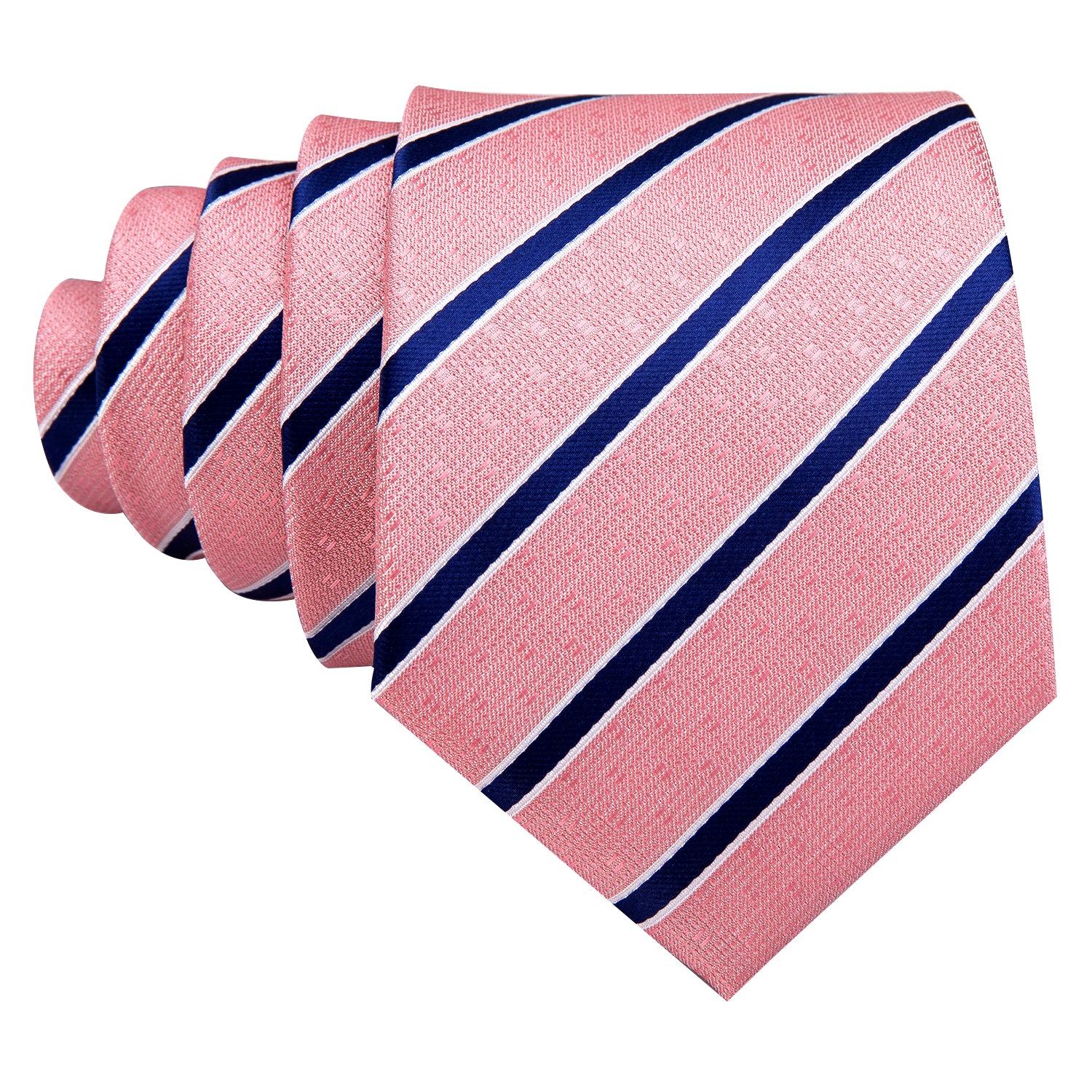Pink Blue Striped Silk Tie Handkerchief Cufflinks Set