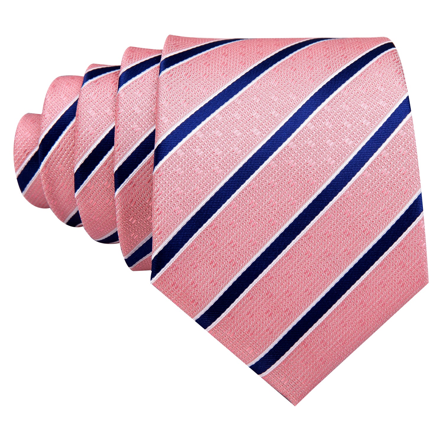  Coral Pink Necktie Blue Stripes Men's Silk Wedding Tie Set