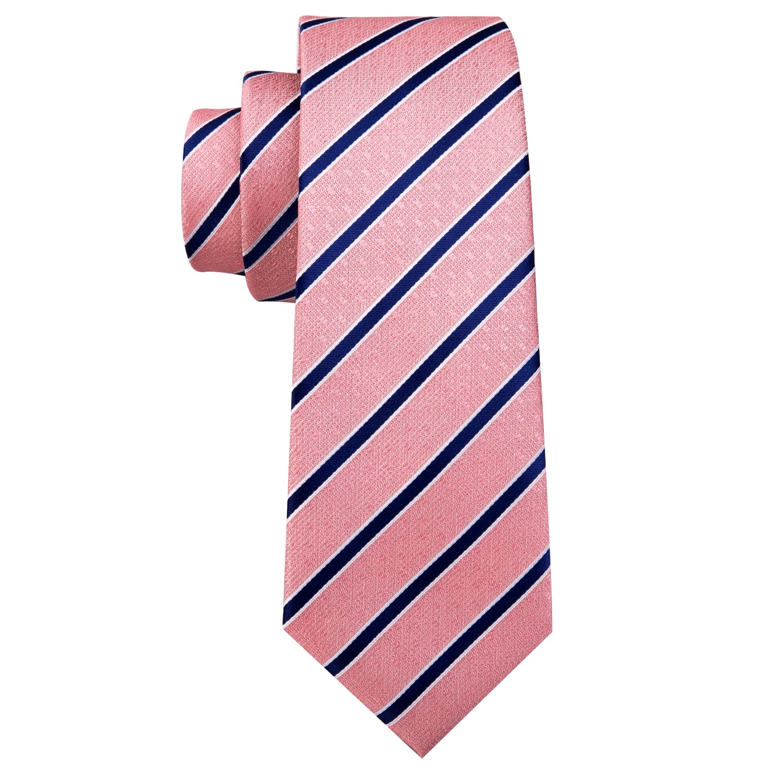  Coral Pink Necktie Blue Stripes Men's Silk Wedding Tie Set