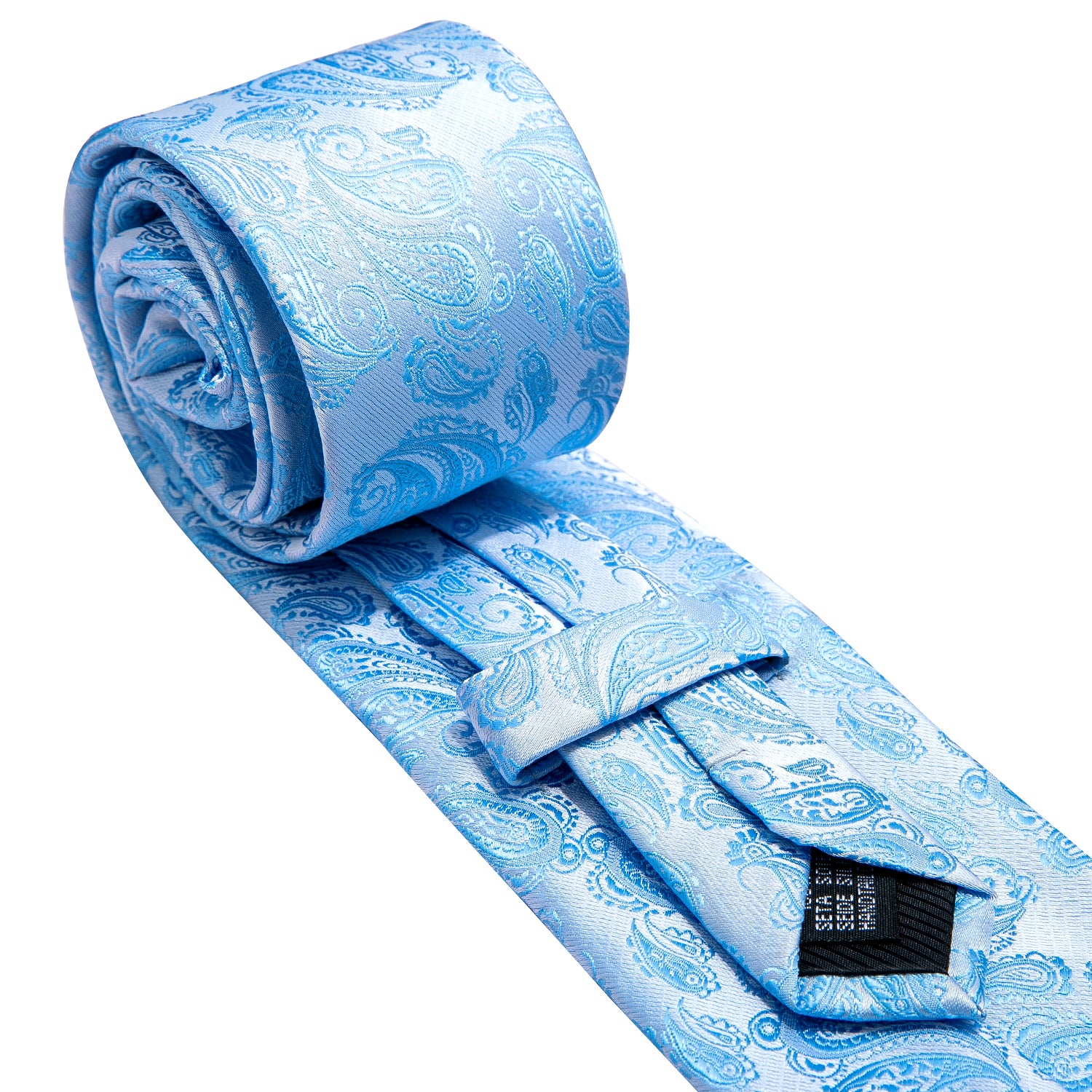 Light Blue Paisley Necktie Pocket Square Cufflinks Set