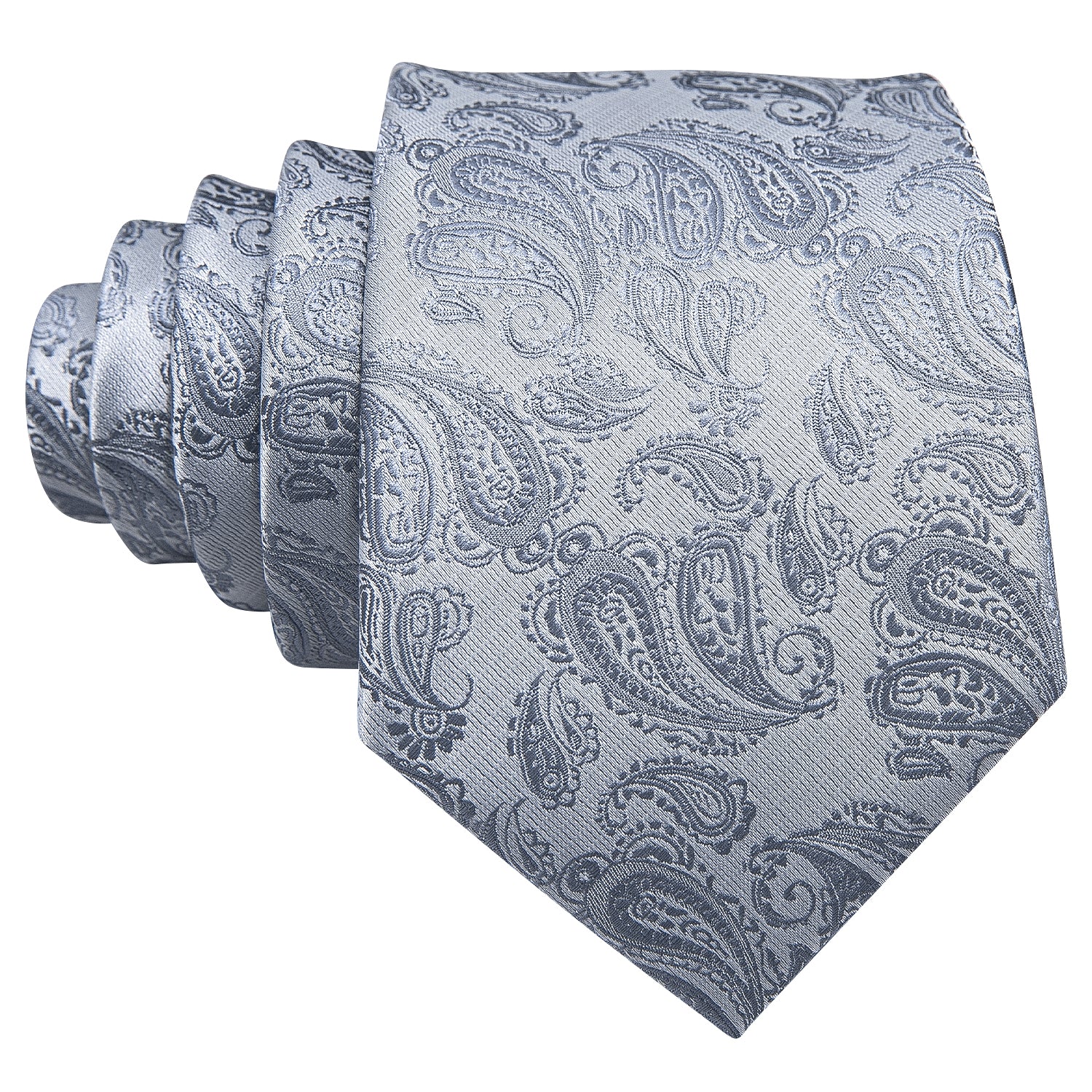 New Silver Paisley Necktie Pocket Square Cufflinks Set