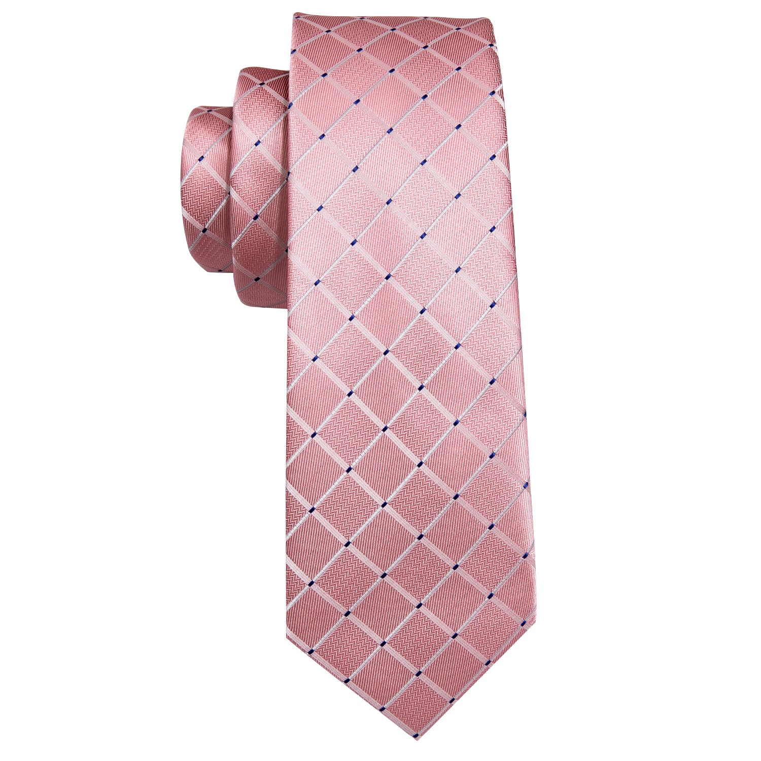 Fashion Pink Plaid Necktie Pocket Square Cufflinks Set