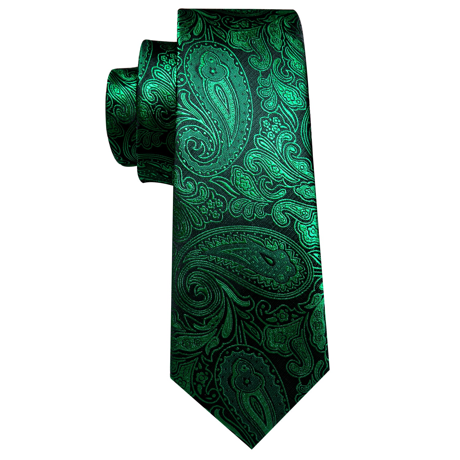  Dark Green Tie Paisley Silk Tie Handkerchief Cufflinks Set