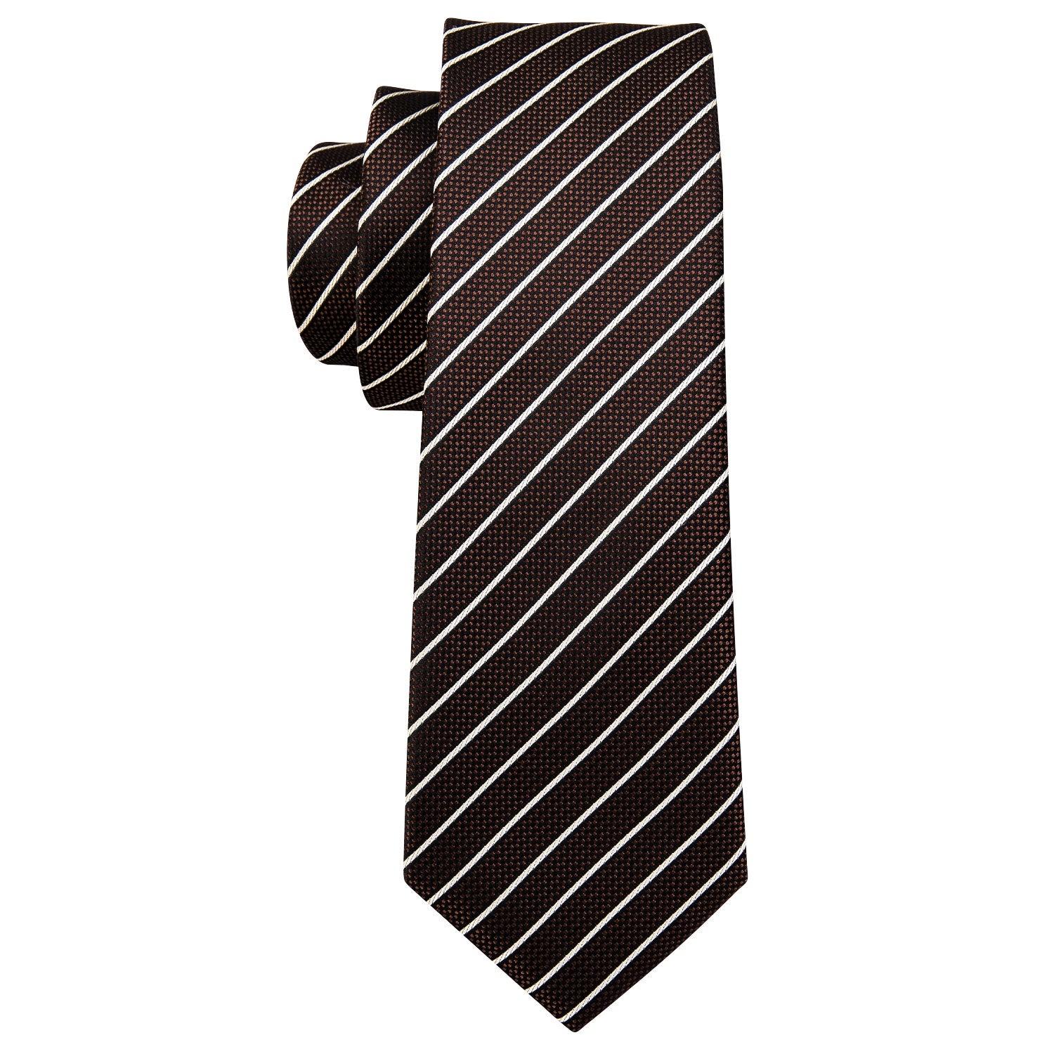 Brown White Striped Silk Tie Handkerchief Cufflinks Set
