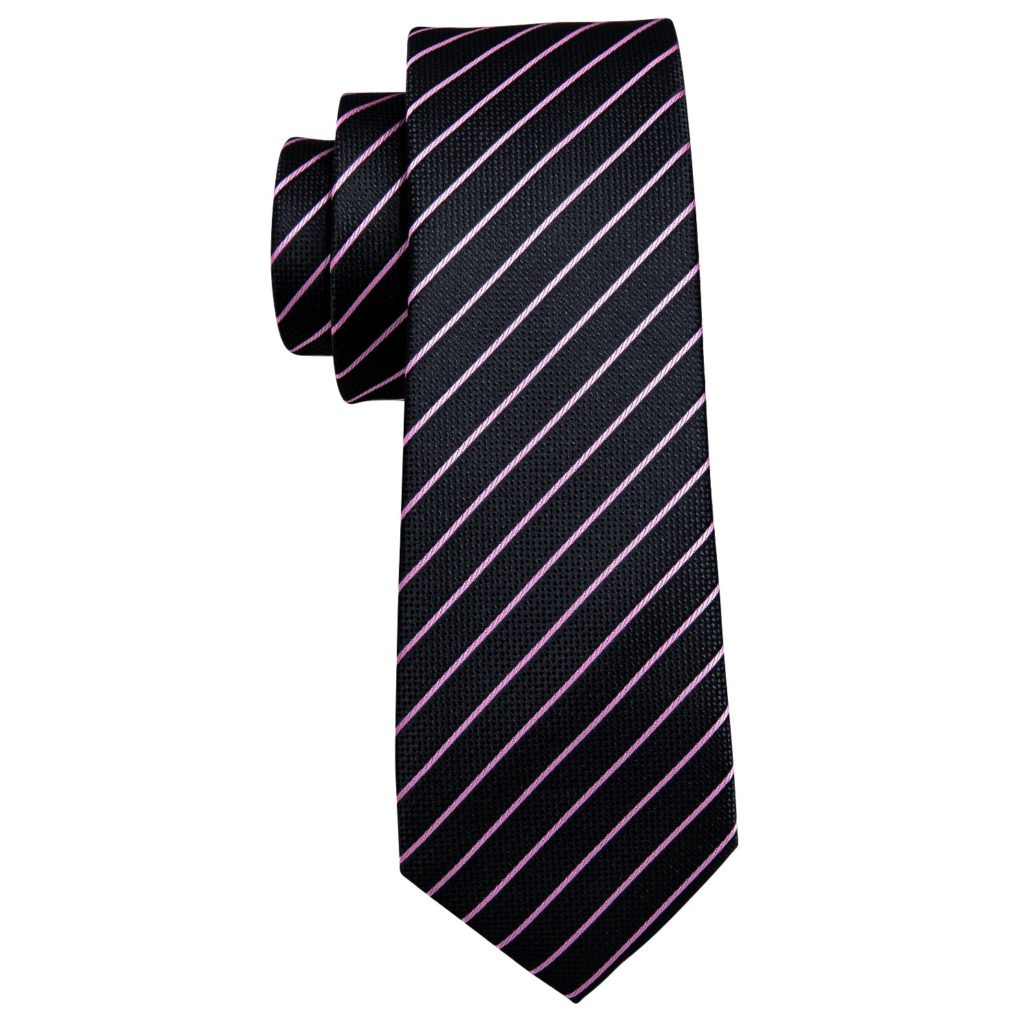 Black Neck Ties Pink Striped Silk Tie Hanky Cufflinks Set