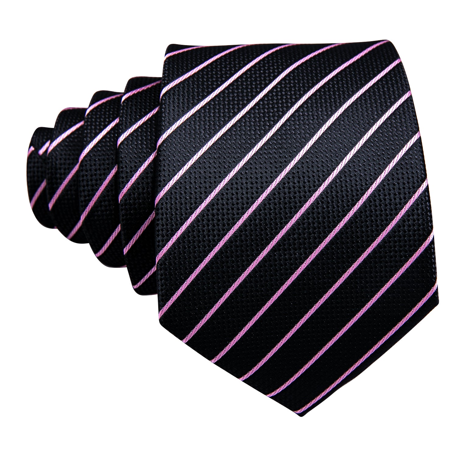  Black Neck Ties Pink Striped Silk Tie Hanky Cufflinks Set