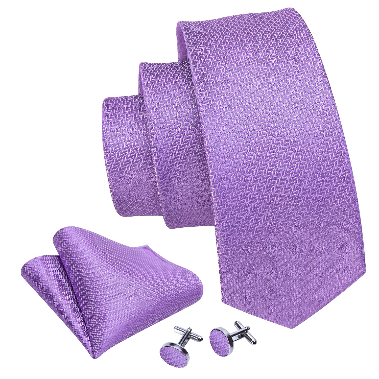 Barry.wang Purple Tie Striped Woven Silk Men's Tie Handkerchief Cufflinks set