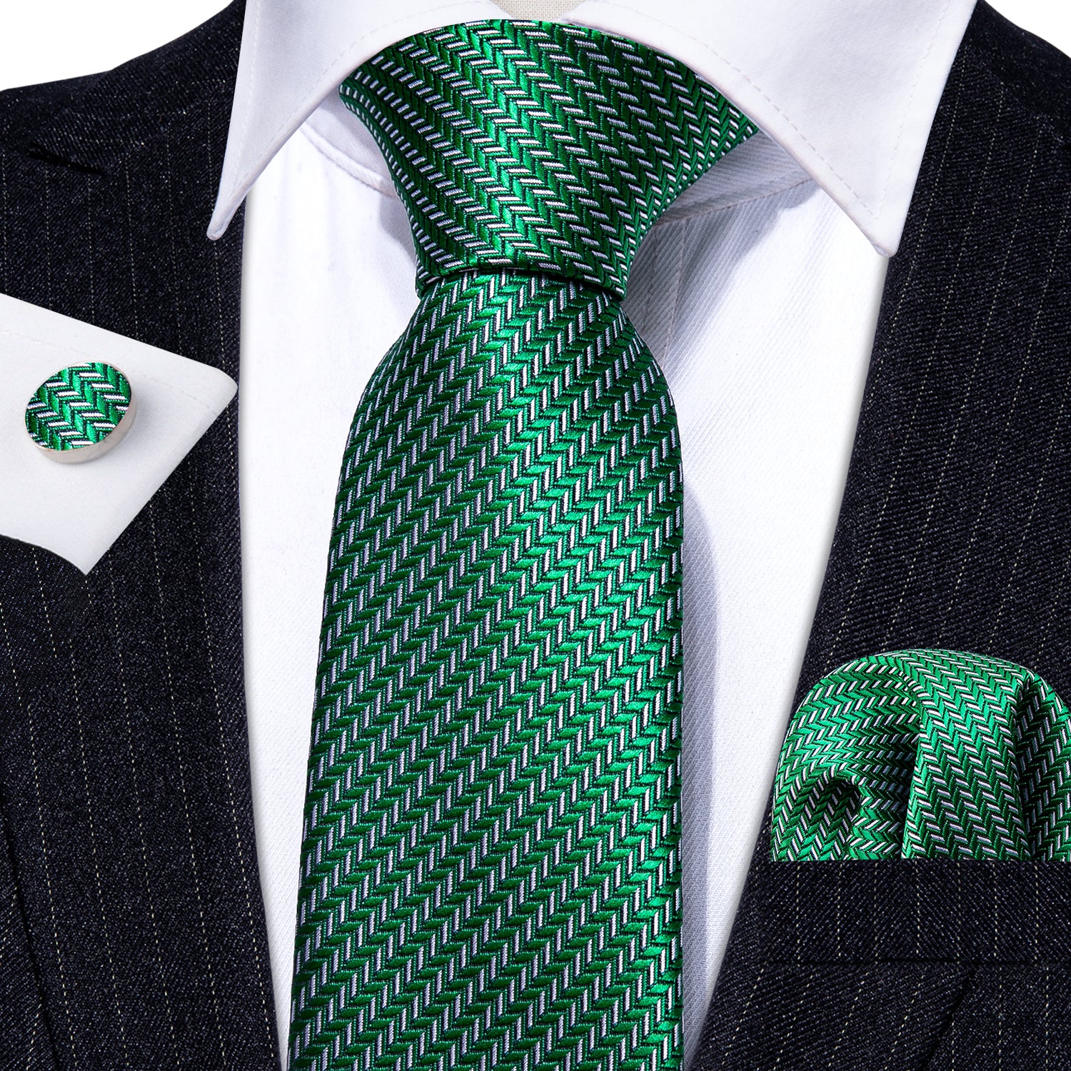 Dark Green Grey Geometric Necktie 