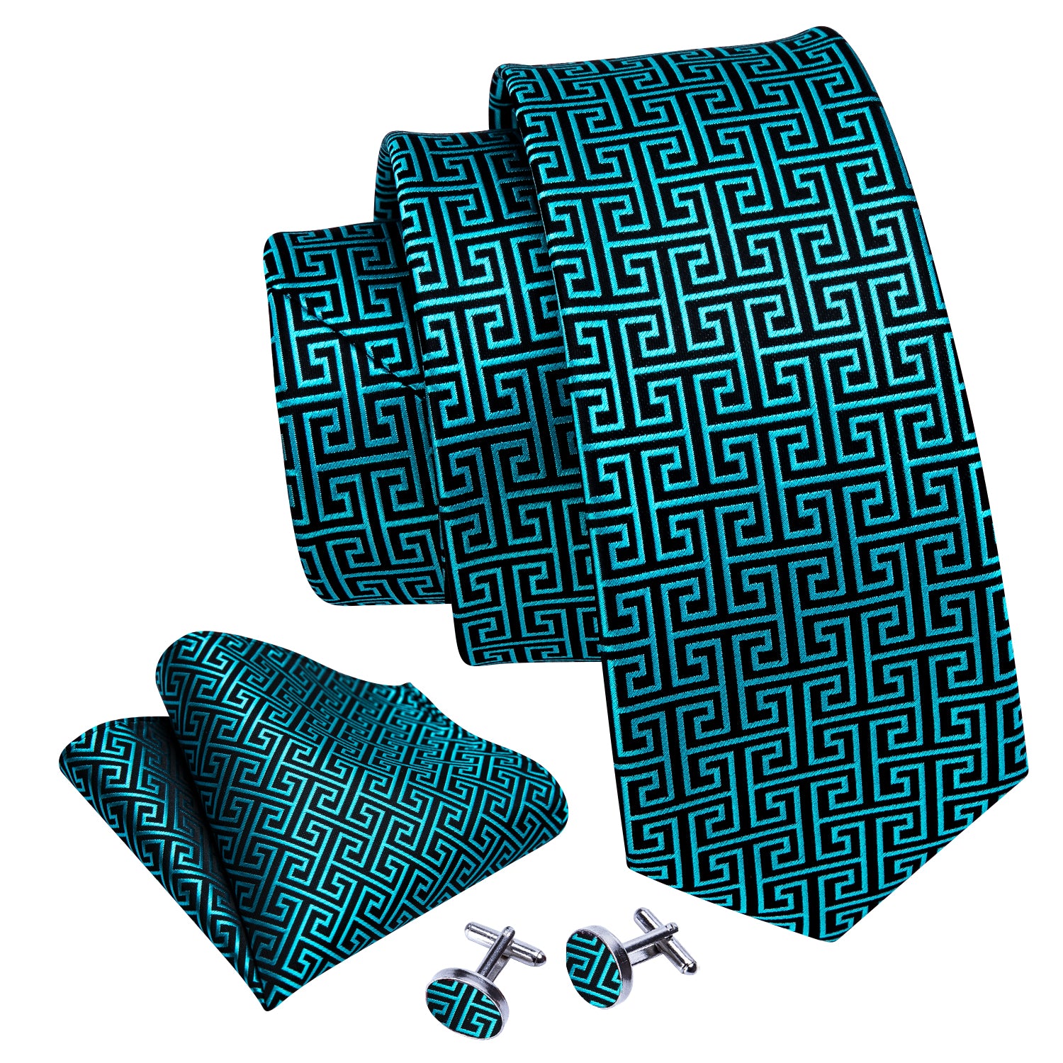 Green Novelty Silk Tie Handkerchief Cufflinks Set