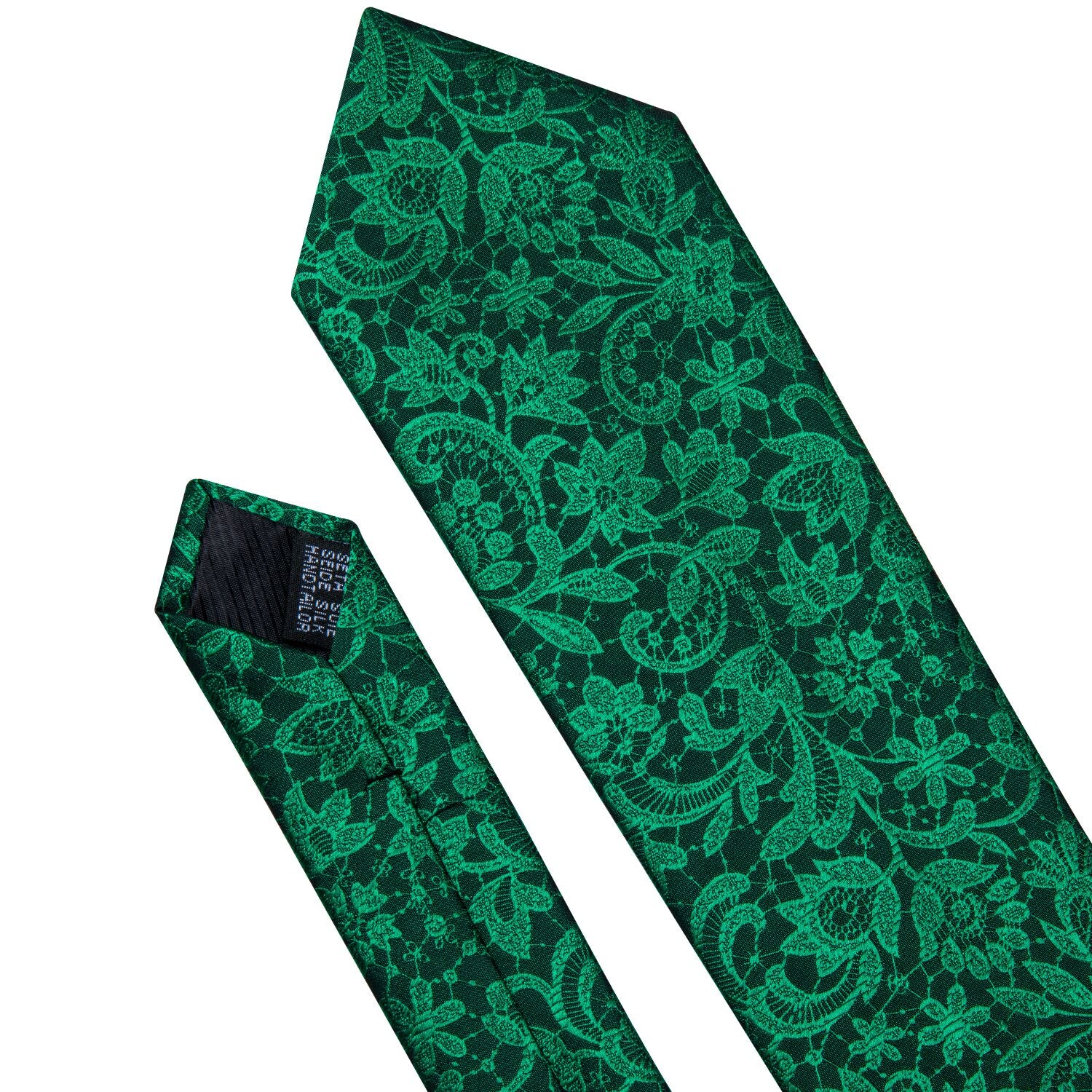 Barry.wang Floral Tie Fluorescent Green Paisley Silk Tie Hanky Cufflinks Set