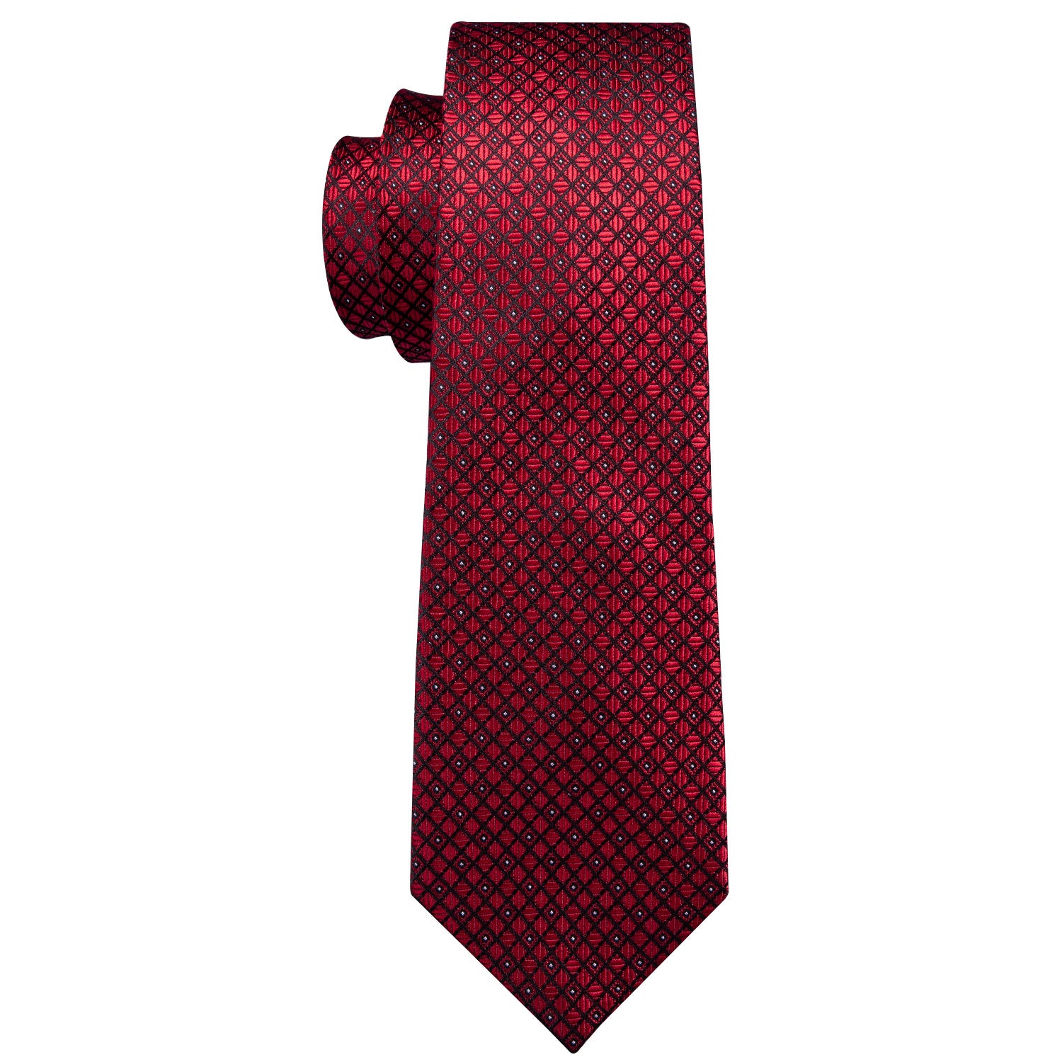 Red Plaid Men's Tie Pocket Square Cufflinks Set