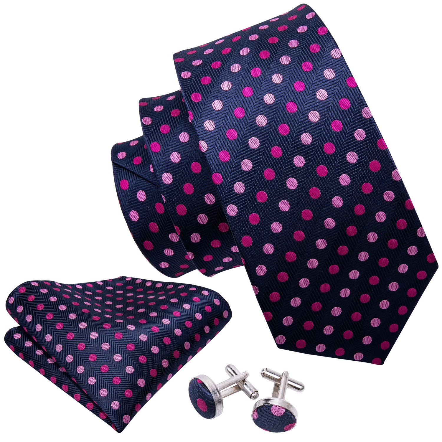 Pink Purple Polka Dot Men's Tie Pocket Square Cufflinks Set