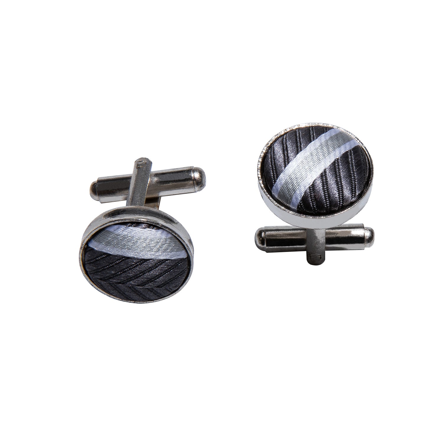 Dark Grey Ties Stripe Pre-tied Bow Tie Hanky Cufflinks Set