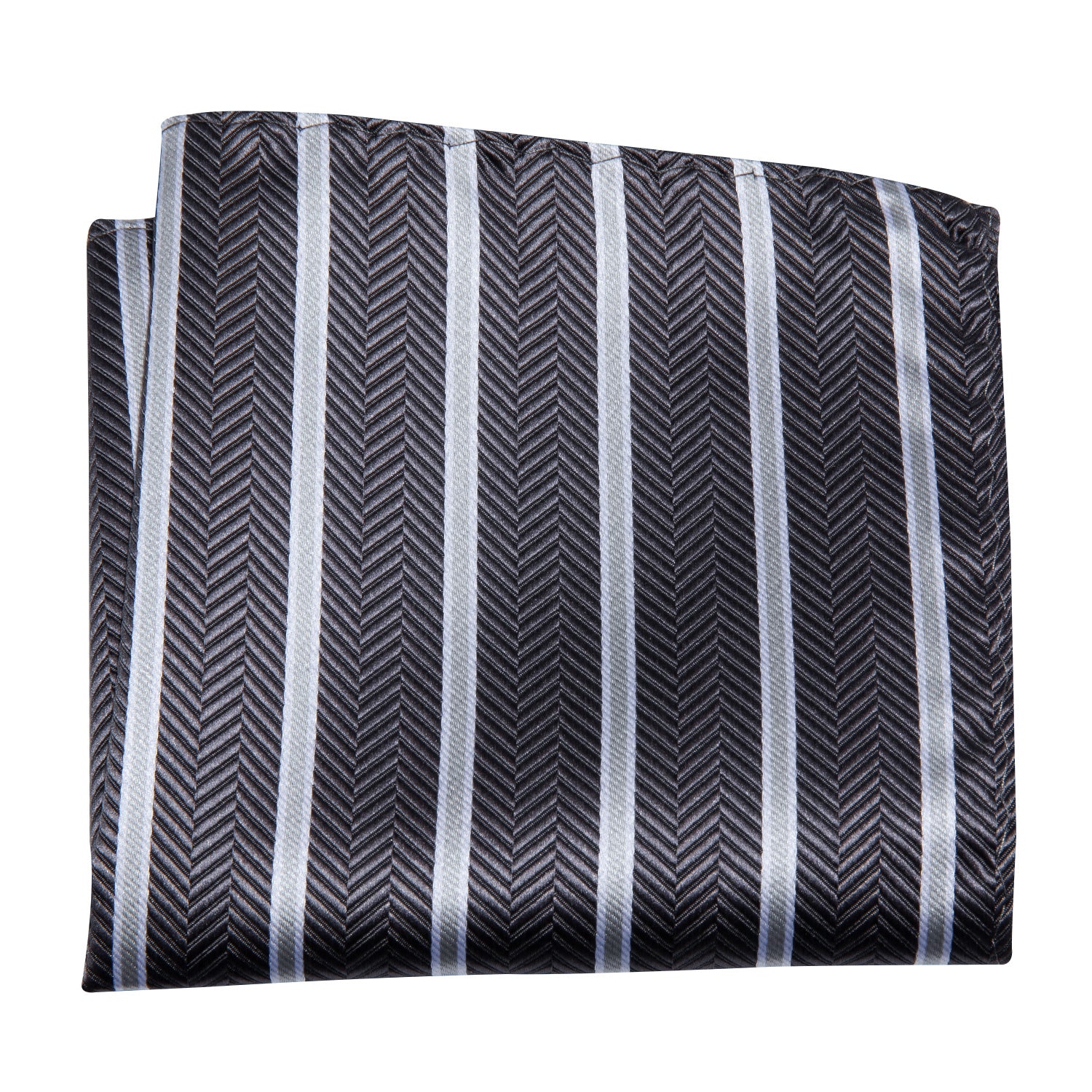 Black White Stripe Pre-tied Bow Tie Hanky Cufflinks Set