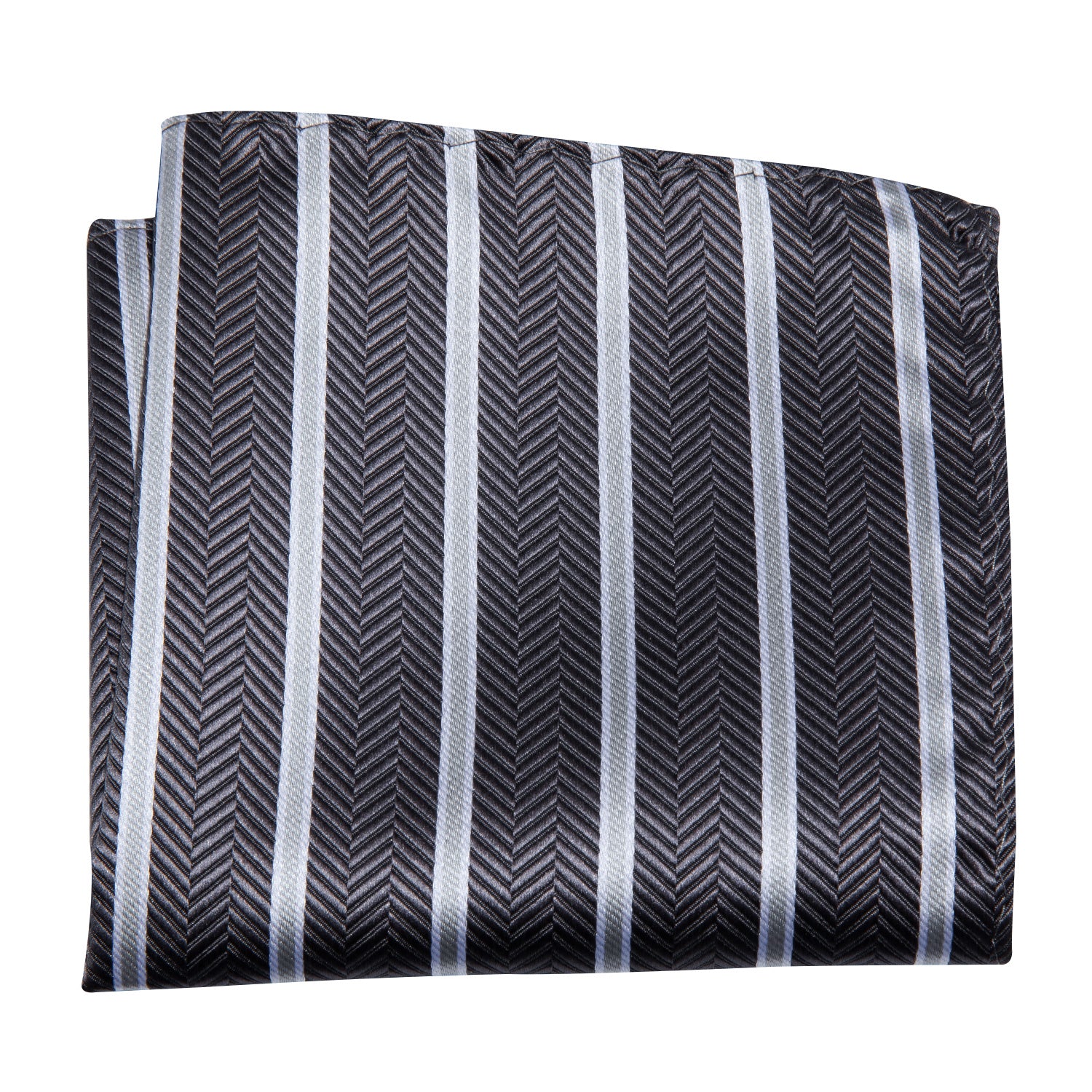 Dark Grey Ties Stripe Pre-tied Bow Tie Hanky Cufflinks Set