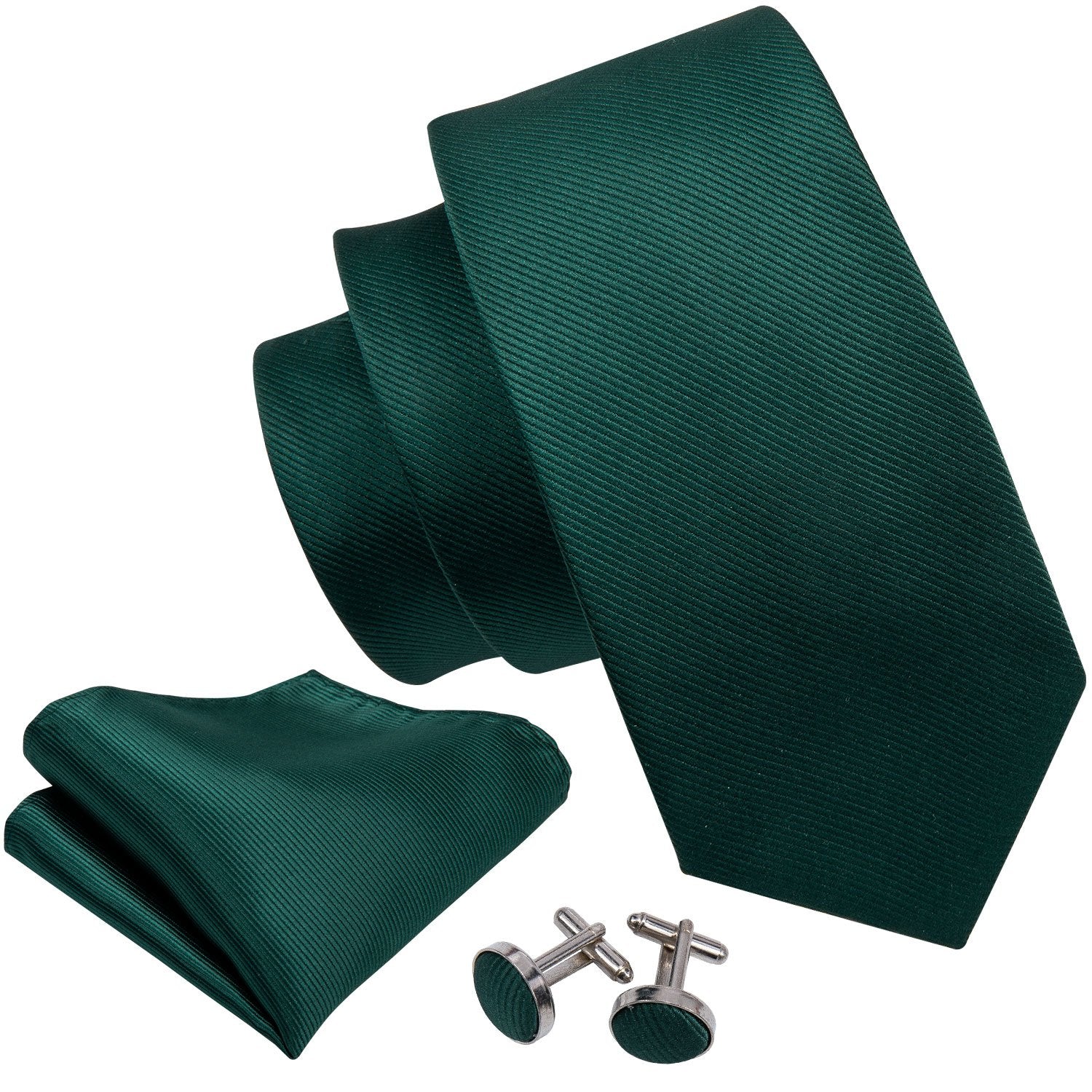 Barry Wang Green Tie Solid Men's Tie Pocket Square Cufflinks with Lapel Pin Brooch Set