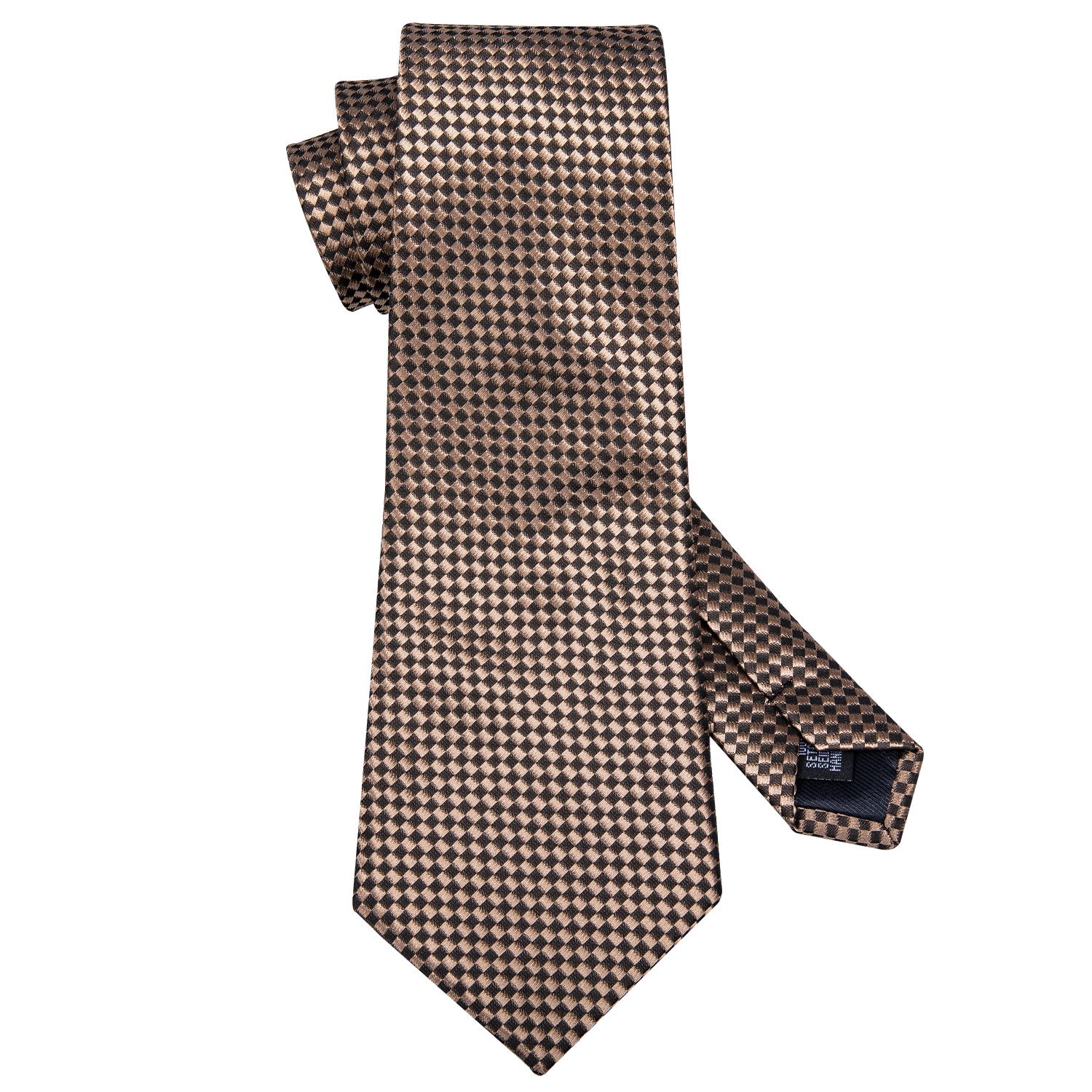  Black BrownNecktie  Plaid Tie Pocket Square Cufflinks Set