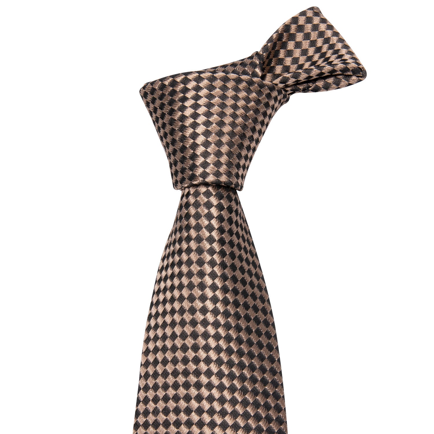 Black BrownNecktie  Plaid Tie Pocket Square Cufflinks Set