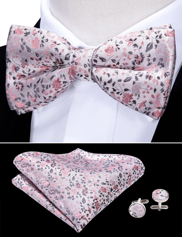 Pink Dot Pre-tied Bow Tie Hanky Cufflinks Set