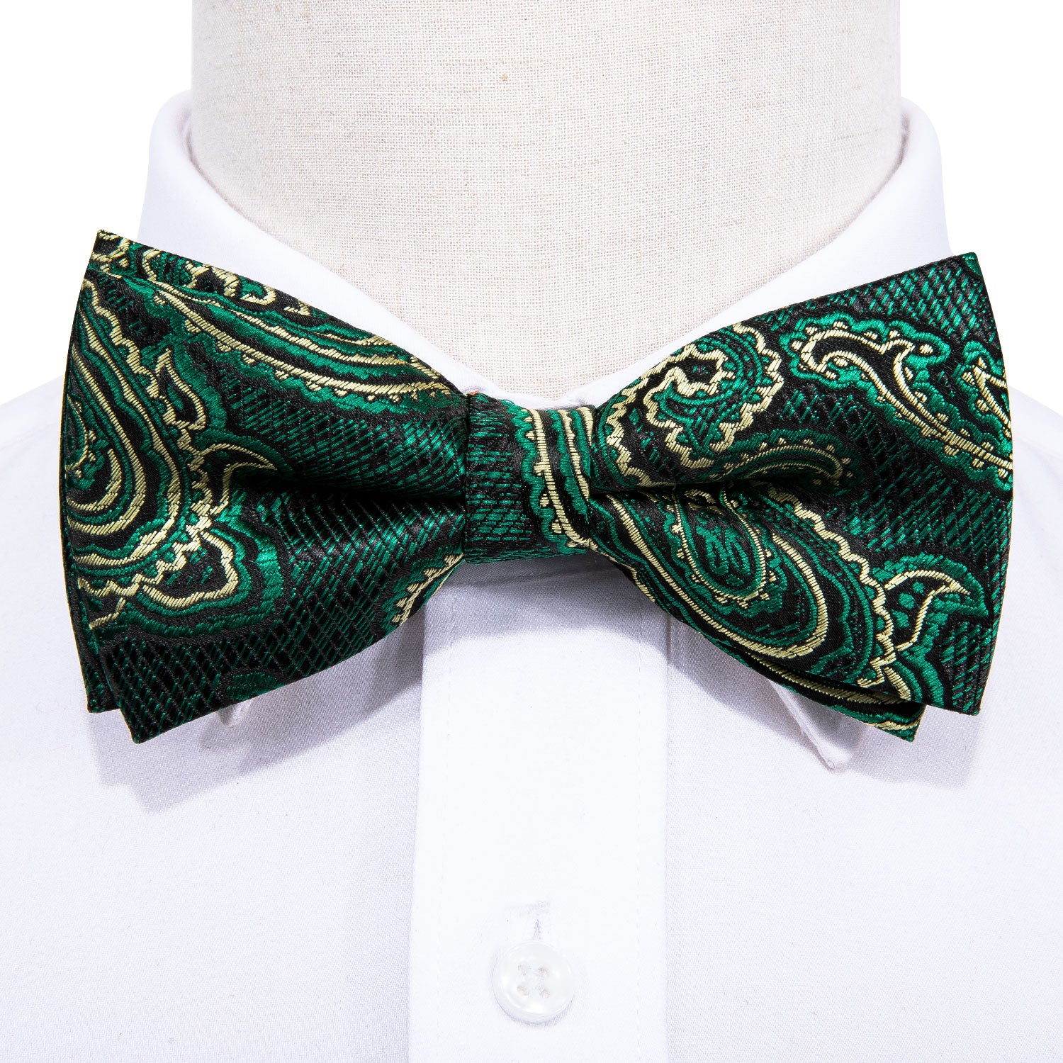 Green Floral Pre-tied Bow Tie Hanky Cufflinks Set