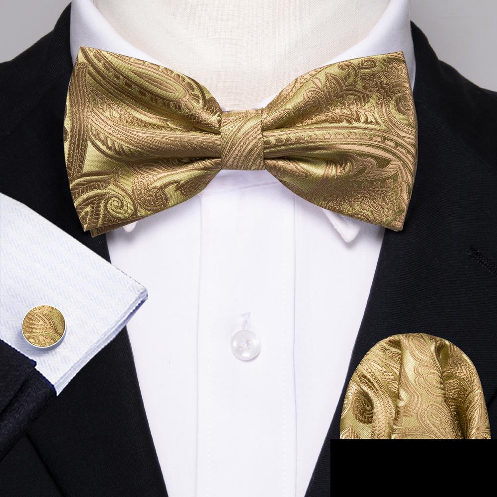 Barry.wang Gold Tie Jacquard Woven Paisley Pre-tied Bow Tie for Men