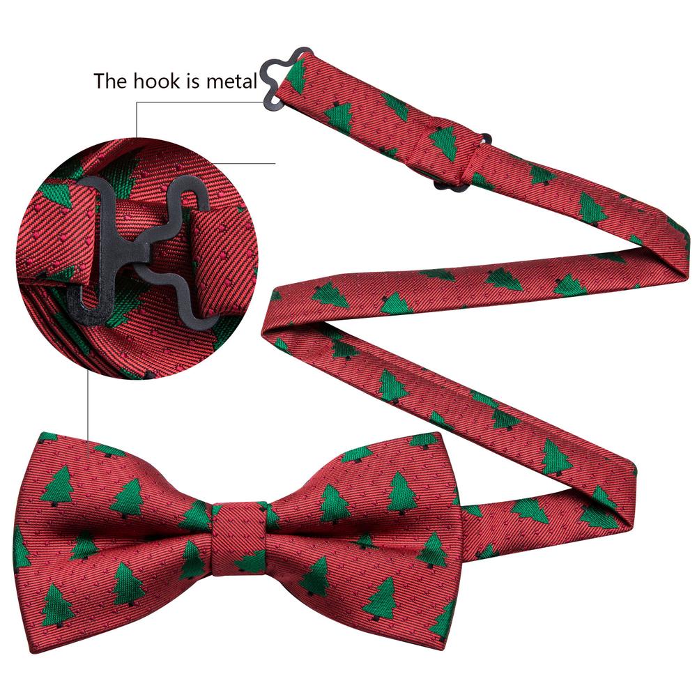 Red Tree Silk Pre-tied Bow Tie Hanky Cufflinks Set