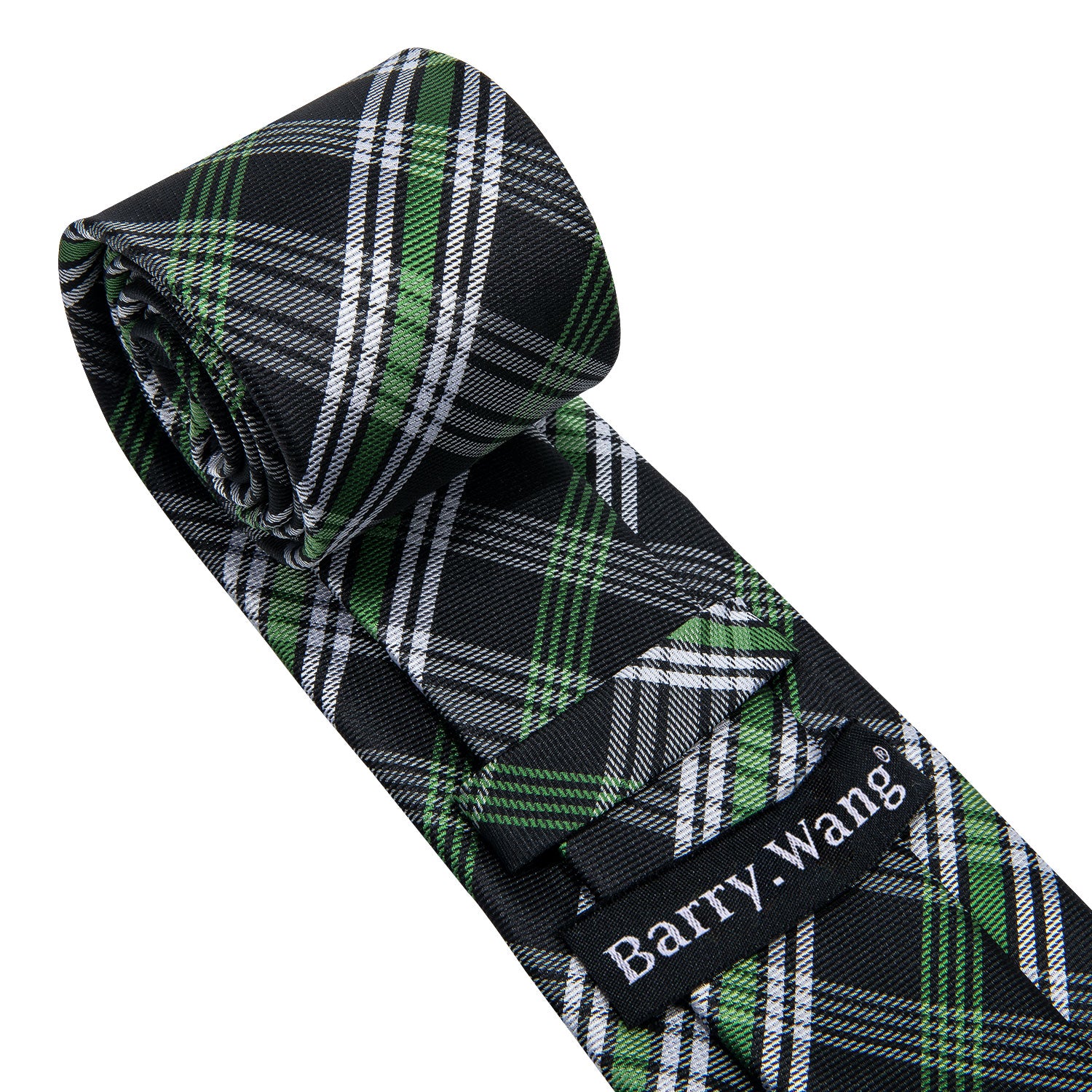 Black Green White Plaid Tie Pocket Square Cufflinks Set