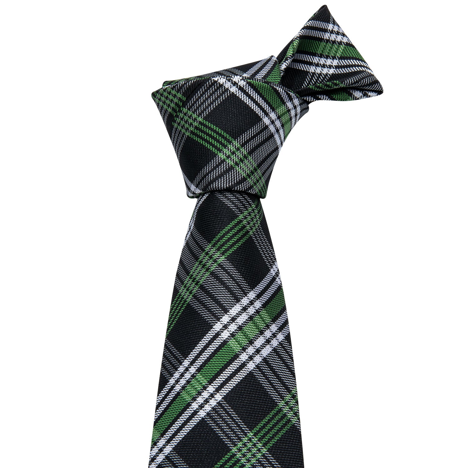 Black Green White Plaid Tie Pocket Square Cufflinks Set