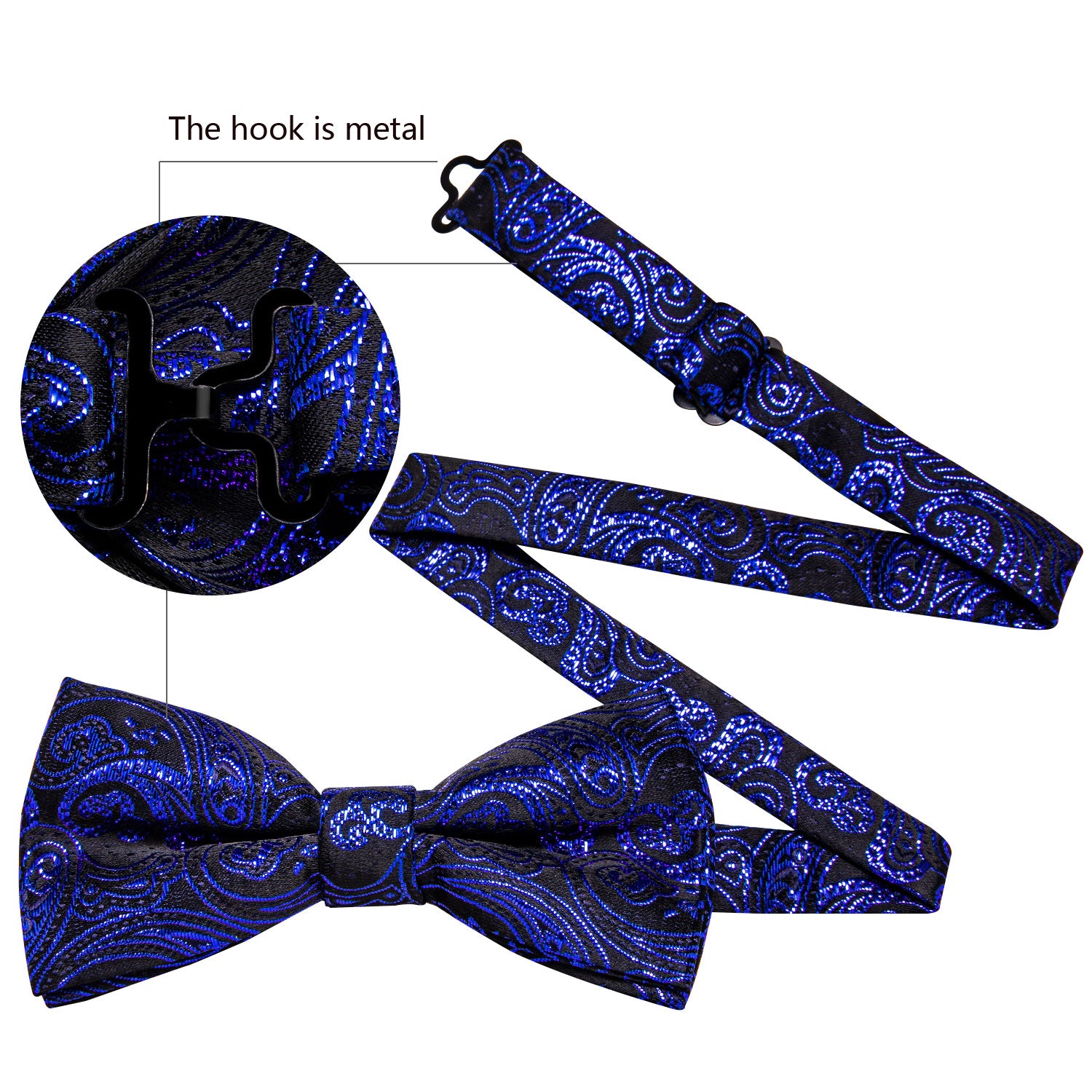 Royal Blue Paisley Pre-tied Bow Tie Hanky Cufflinks Set