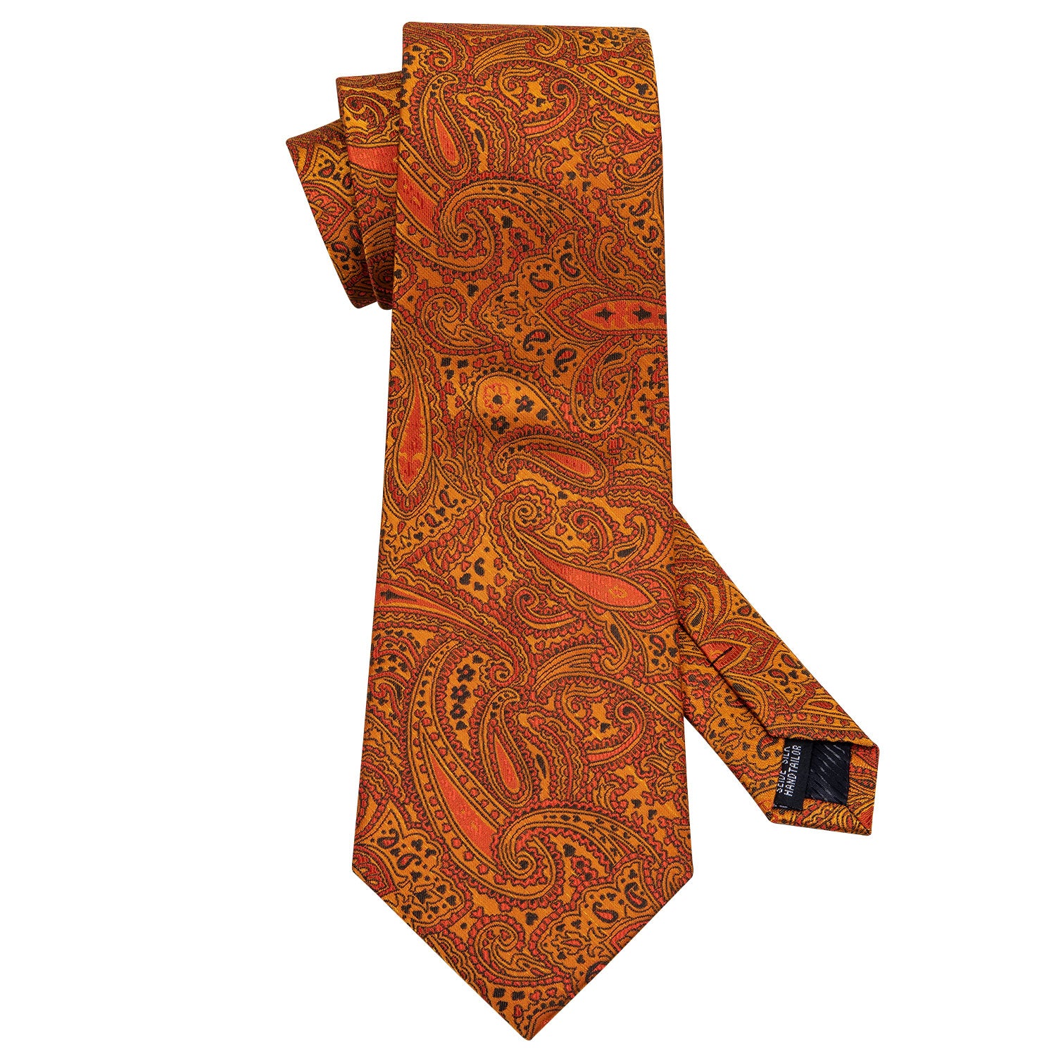 Orange Paisley Silk Men's Tie Pocket Square Cufflinks Set