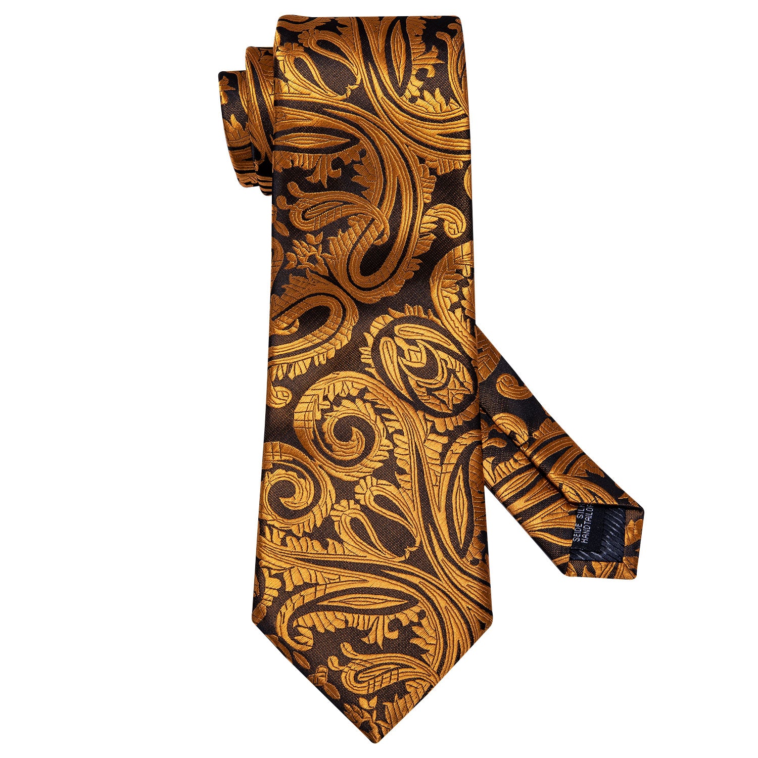  Golden Paisley Necktie Mens Tie Pocket Square Cufflinks Set