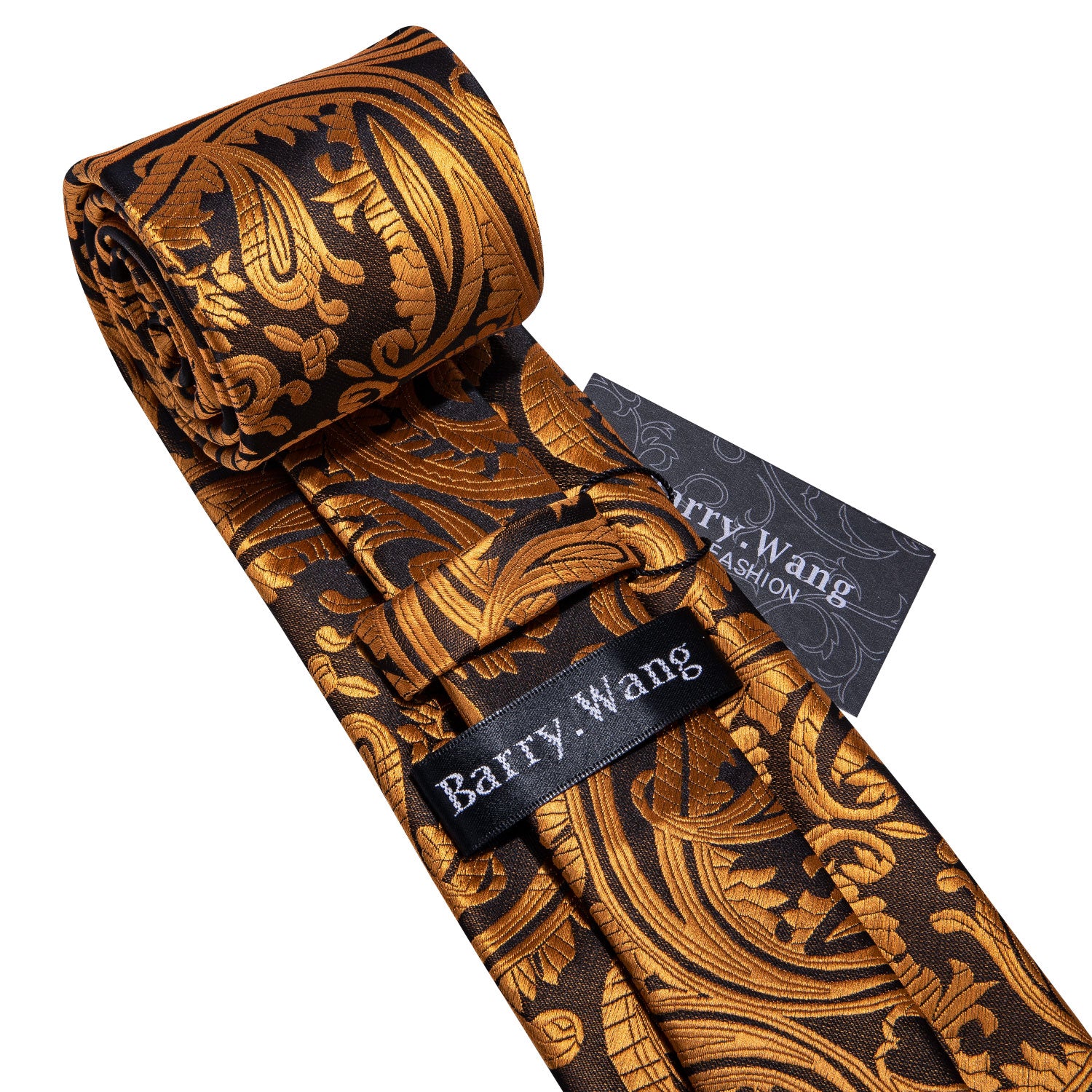  Golden Paisley Necktie Mens Tie Pocket Square Cufflinks Set