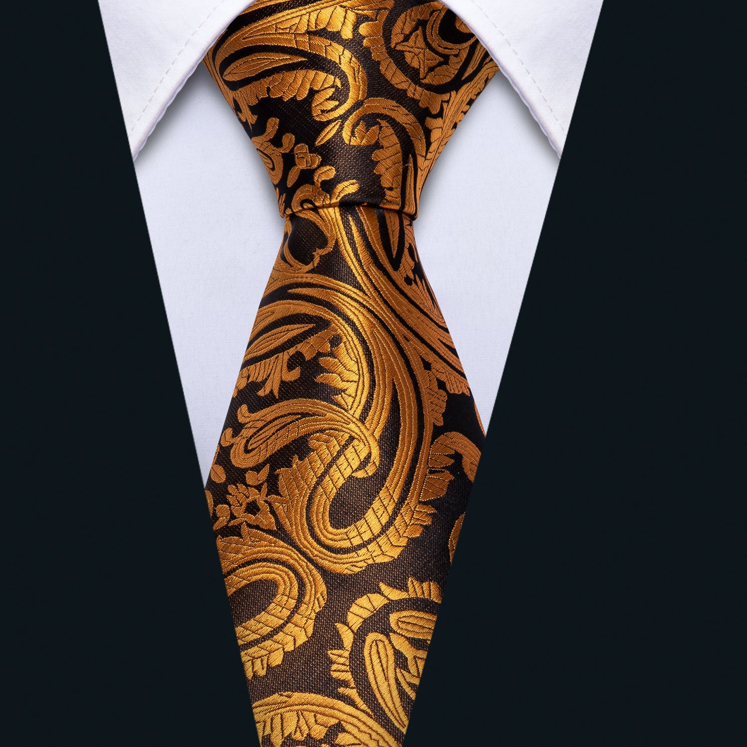  Golden Paisley Necktie Mens Tie Pocket Square Cufflinks Set