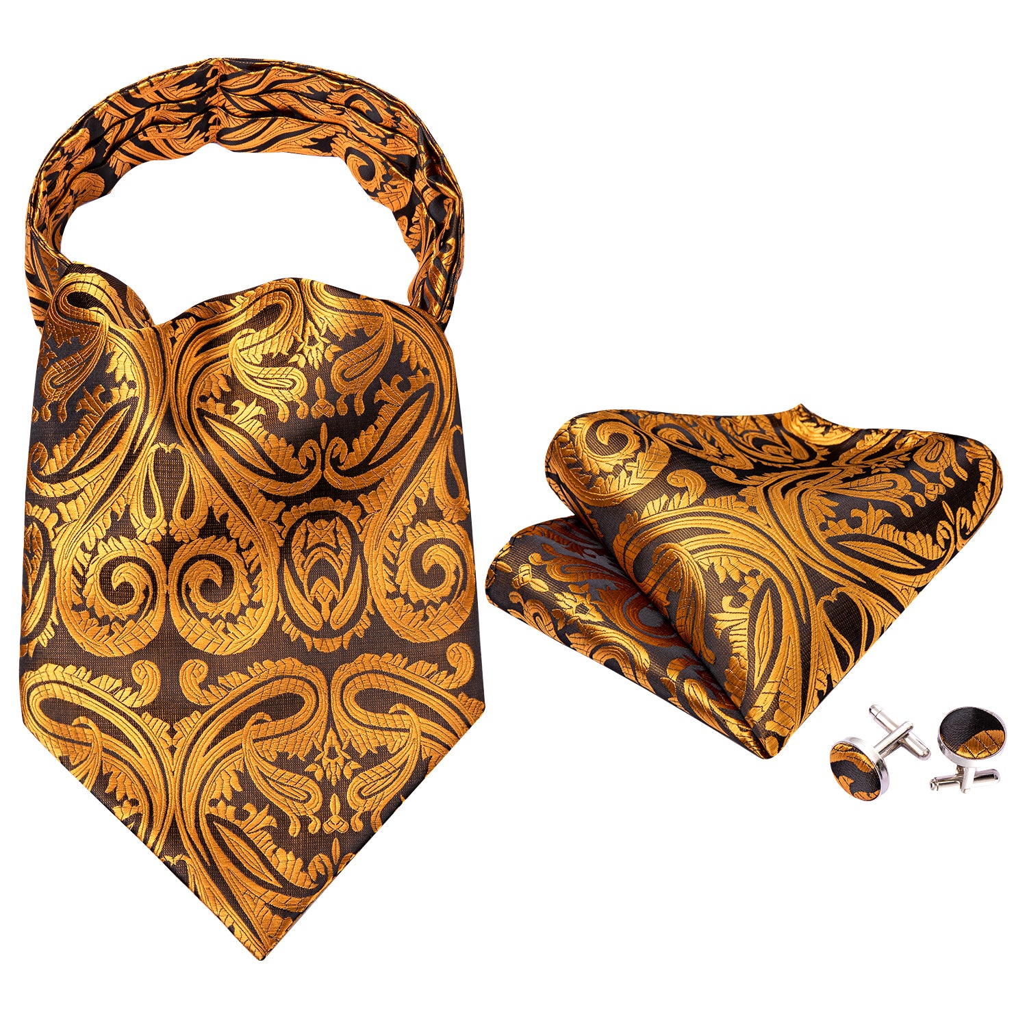 Golden Paisley Ascot Handkerchief Cufflinks