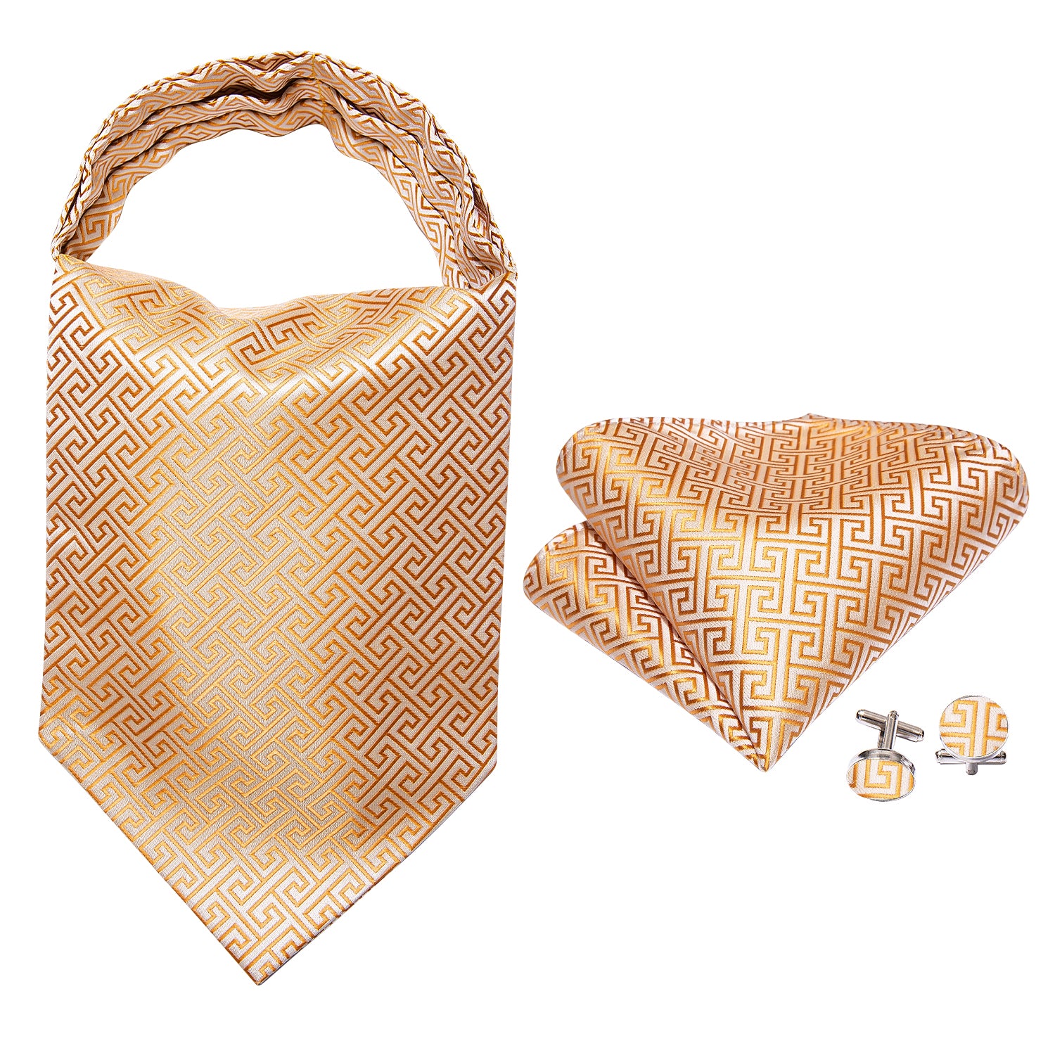 Novelty Gold Silk Ascot Handkerchief Cufflinks