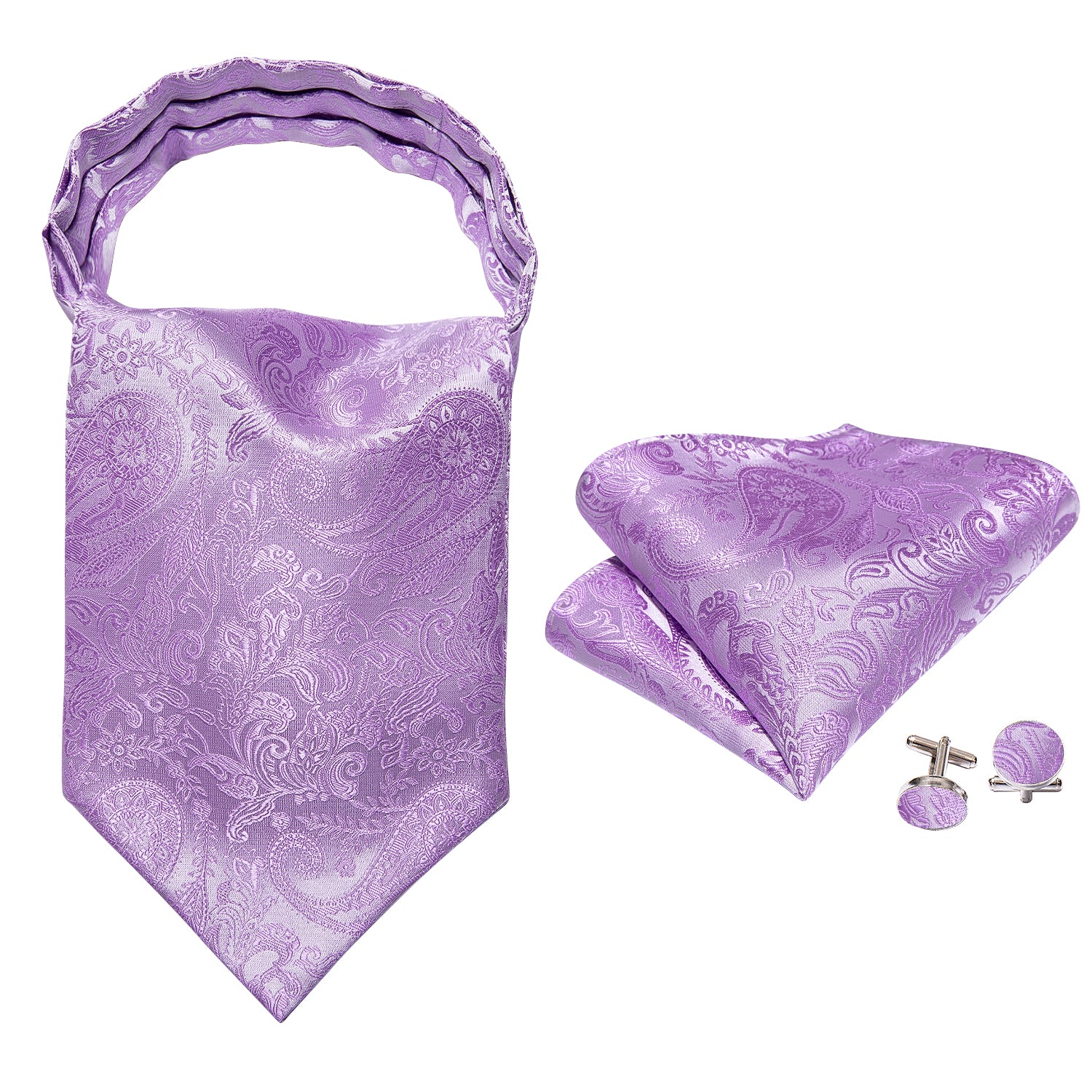 New Purple Paisley Silk Ascot Handkerchief Cufflinks
