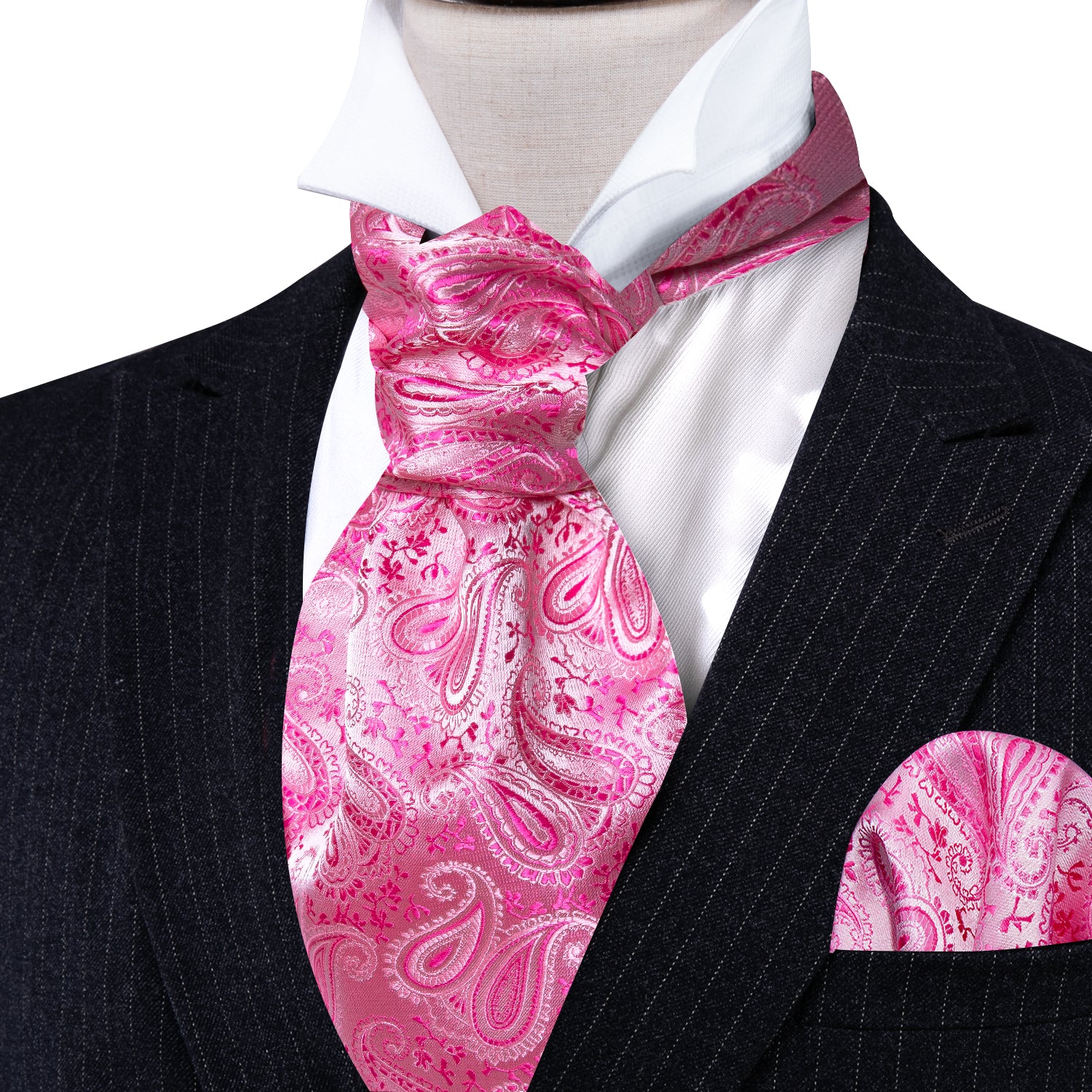 Pink Paisley Silk Paisley Ascot Handkerchief Cufflinks Set