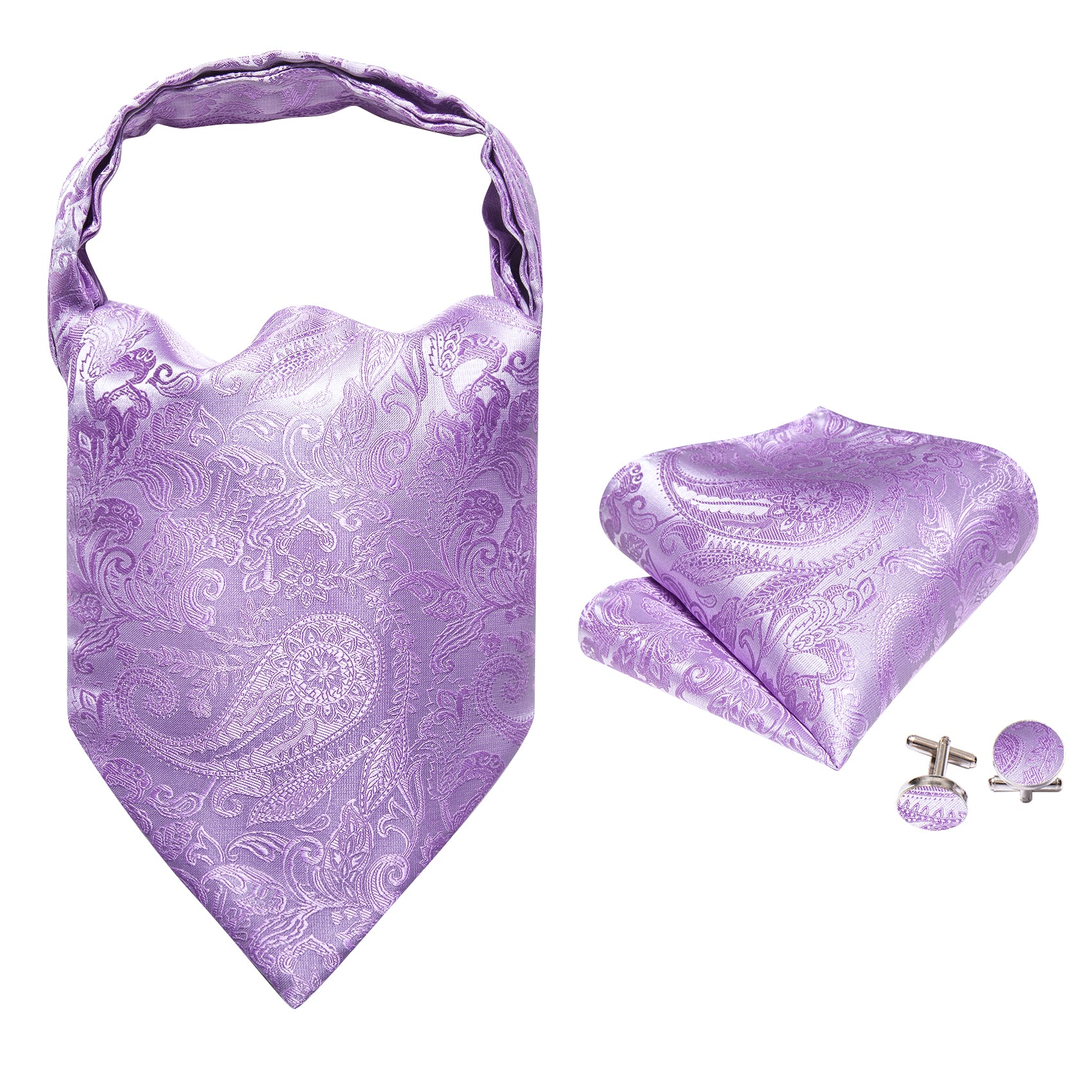 Purple Paisley Silk Ascot Handkerchief Cufflinks