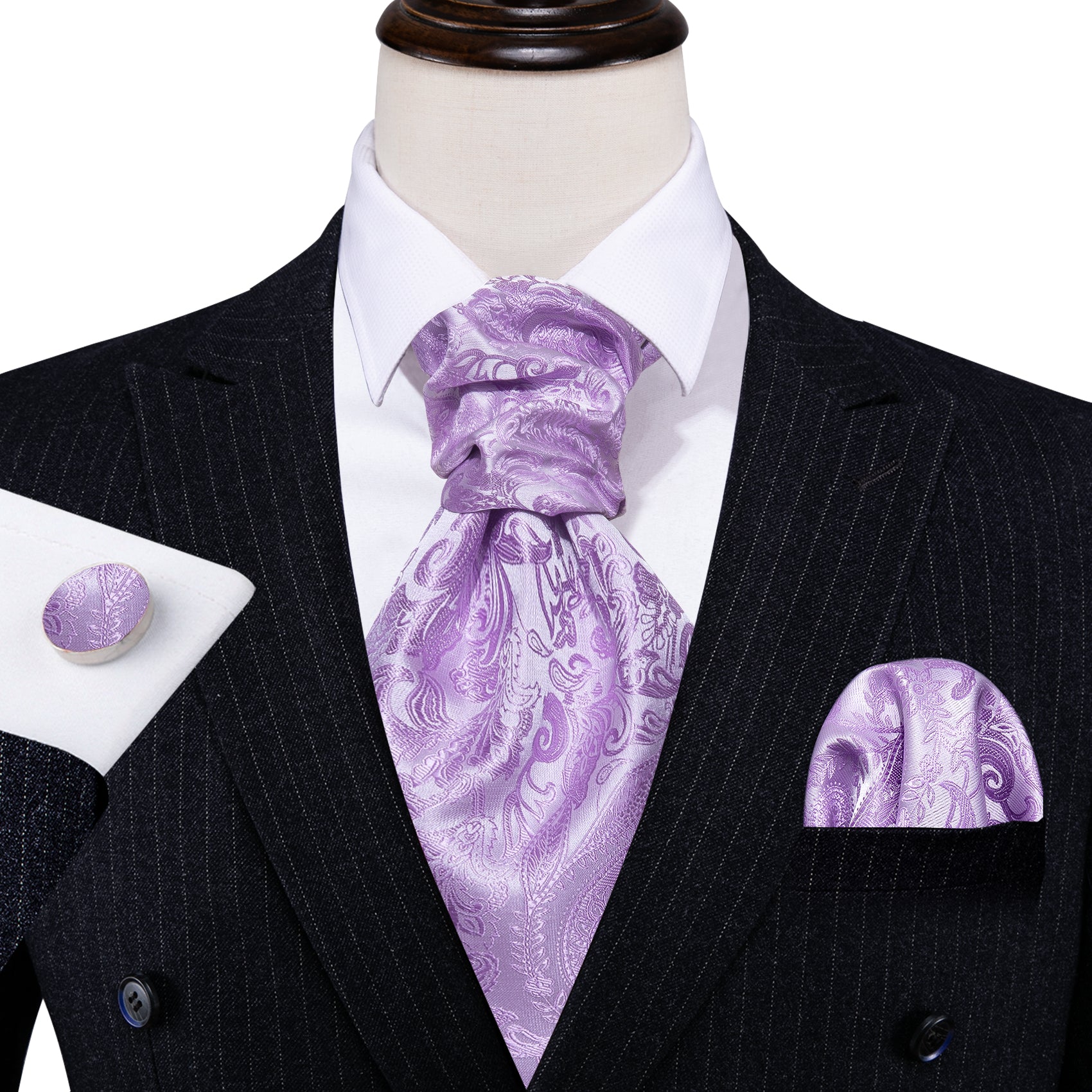Purple Paisley Silk Ascot Handkerchief Cufflinks
