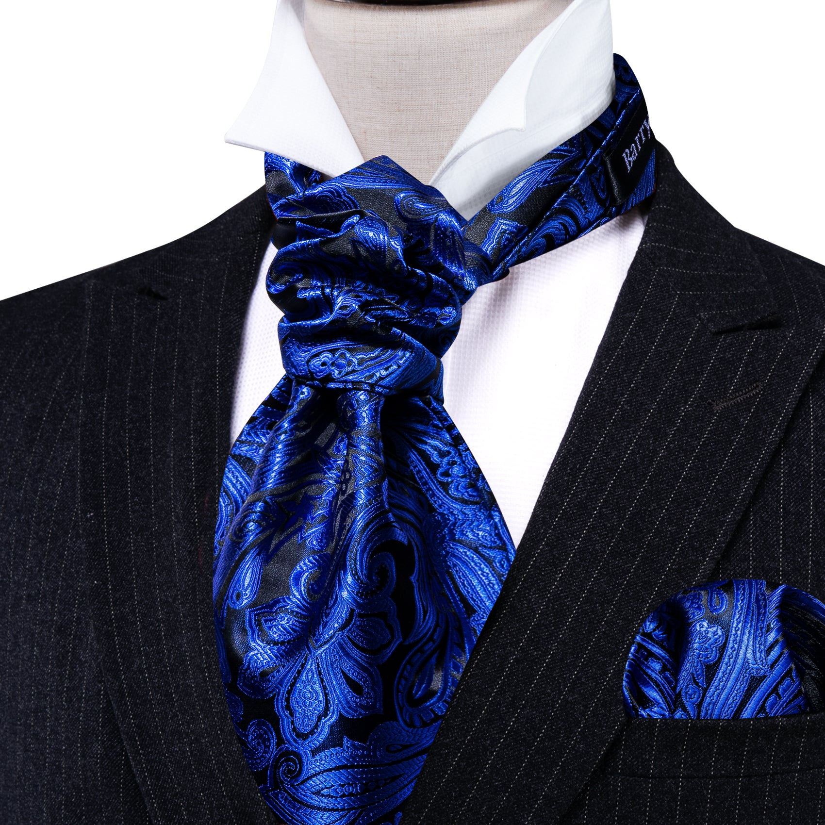Blue Paisley Ascot Handkerchief Cufflinks Set