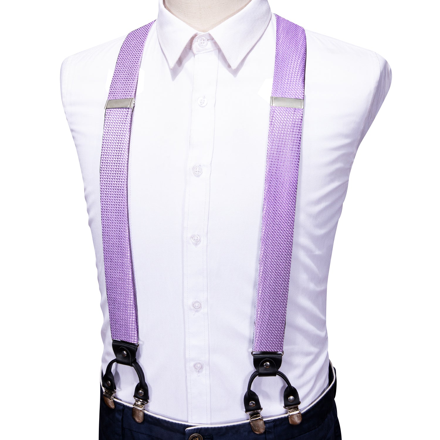 Purple Solid Y Back Adjustable Bow Tie Suspenders Set
