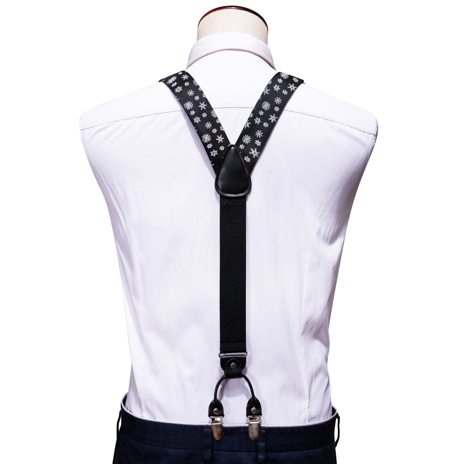 Christmas Black White Snowflake Y Back Adjustable Bow Tie Suspenders Set