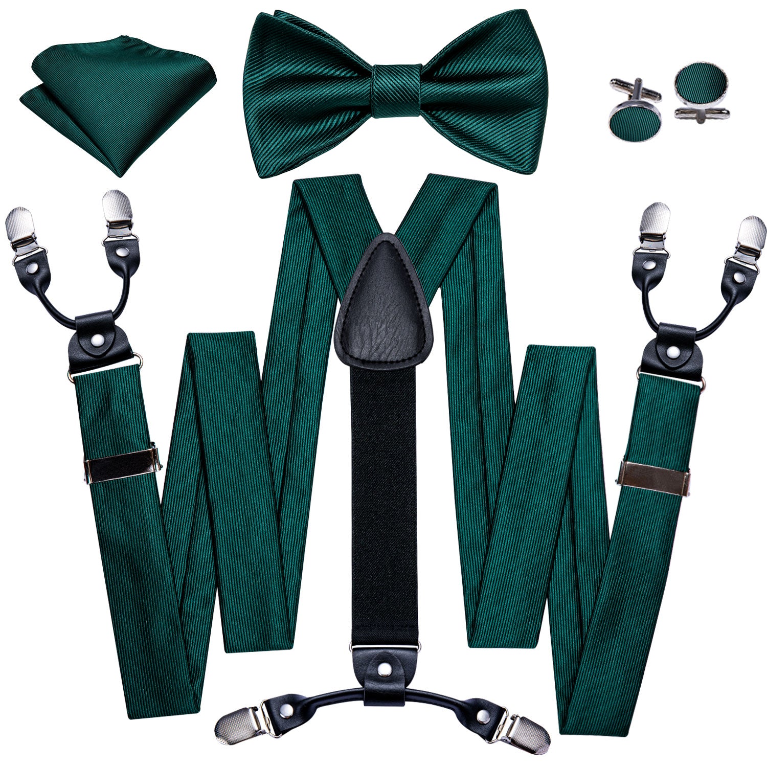 Green Solid Y Back Adjustable Suspenders Bow Tie Set