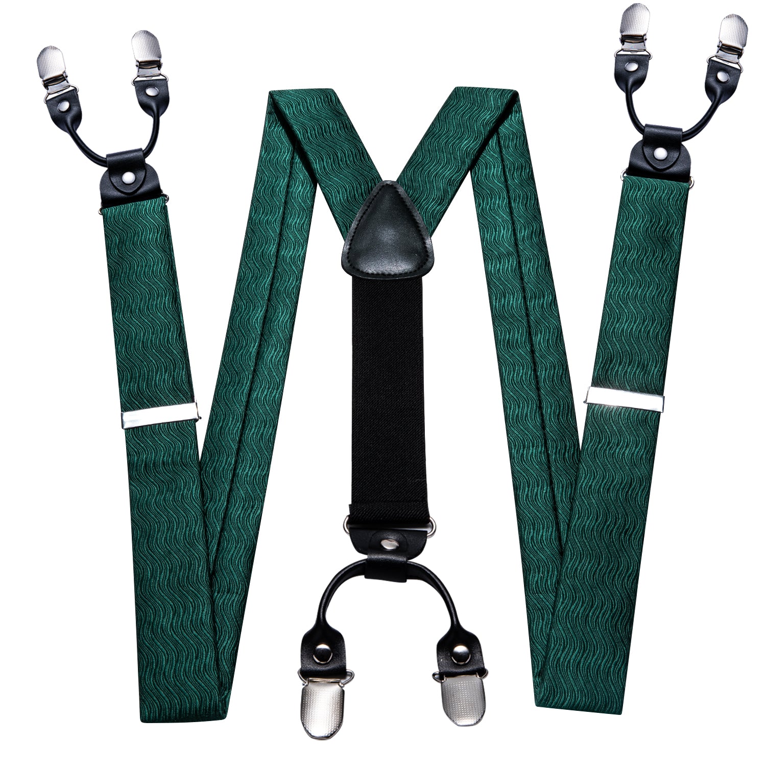 Green Solid Y Back Adjustable Suspenders Tie Set