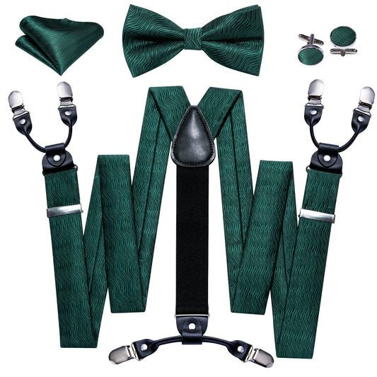 Barry. Wang Green Solid Y Back Adjustable Bow Tie Suspenders Set