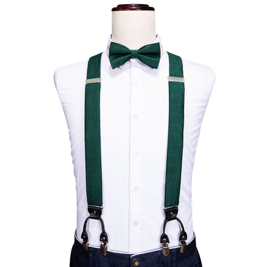 Barry. Wang Green Solid Y Back Adjustable Bow Tie Suspenders Set
