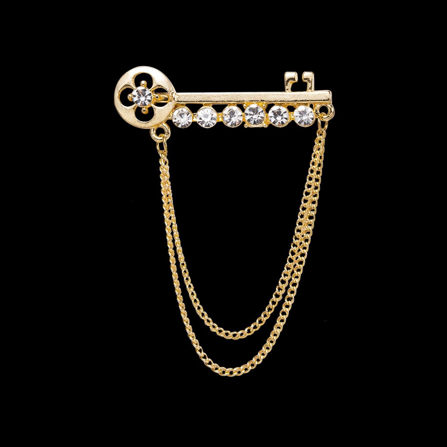 Gold Stripe Black Necktie Alloy Lapel Pin Brooch Pocket Square Cufflinks Gift Box Set