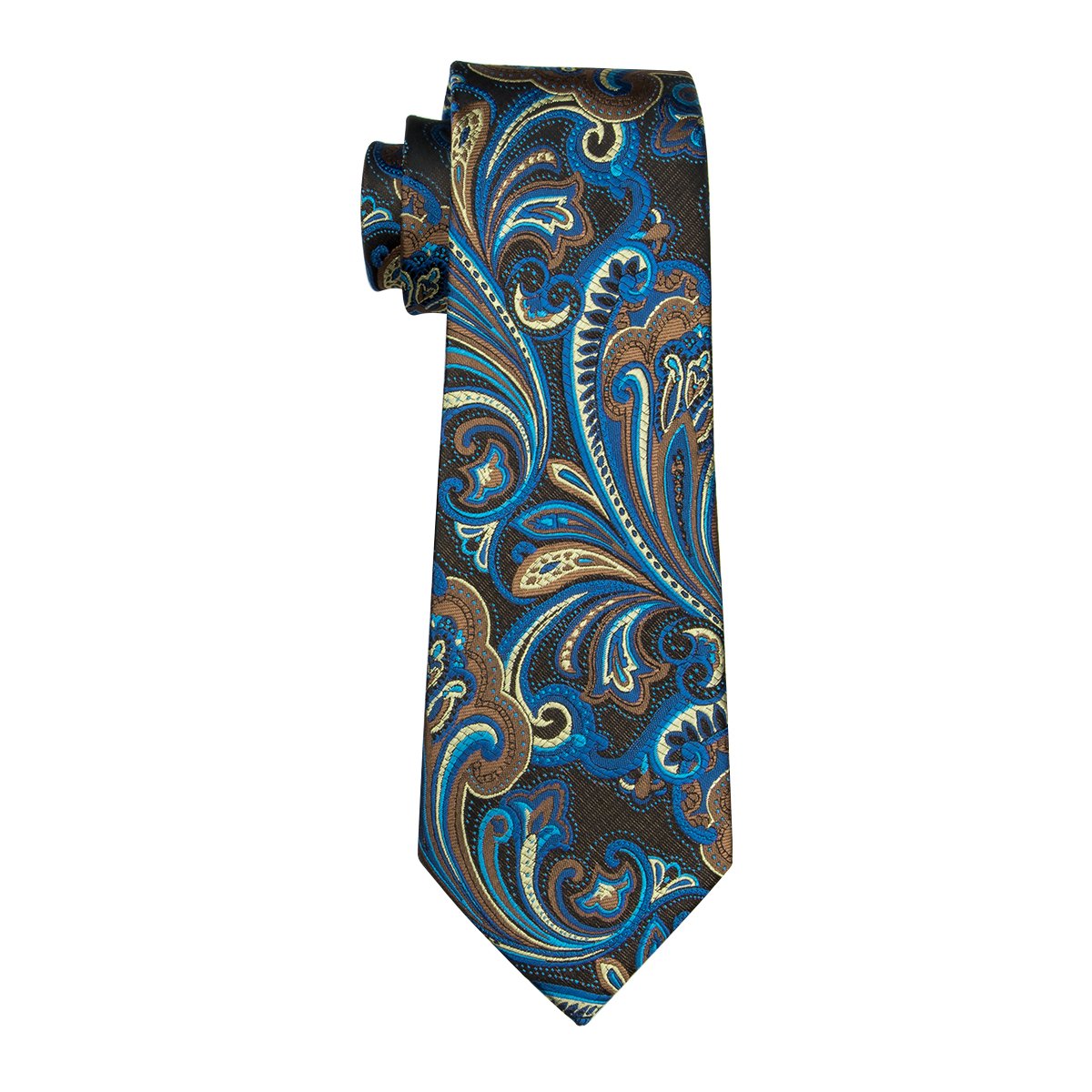 Brown Blue Floral Tie Pocket Square Cufflinks Set - barry-wang